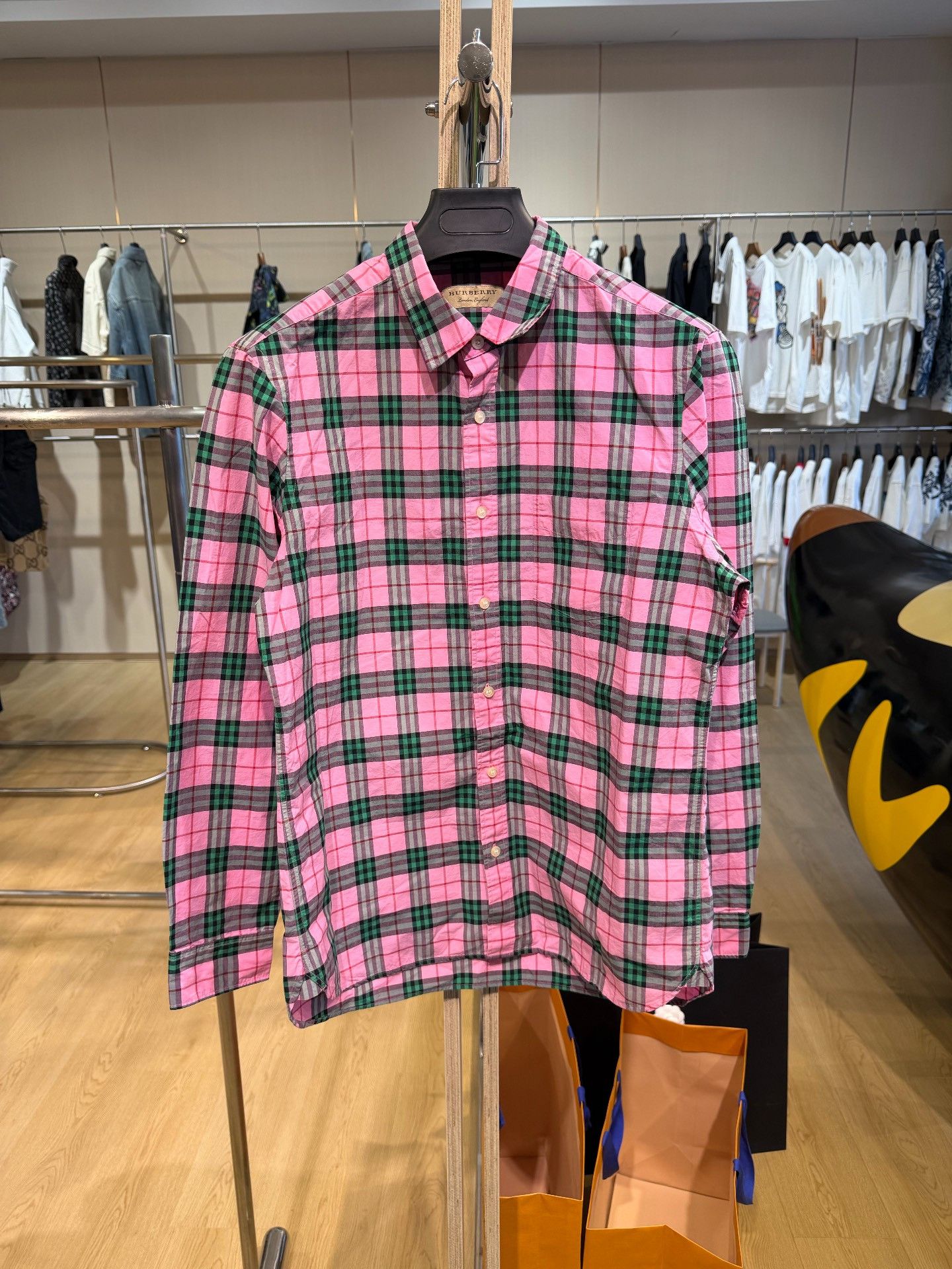Burberry Burberry Pink Green Check Shirt Size L / US 10 / IT 46 - 1 Thumbnail