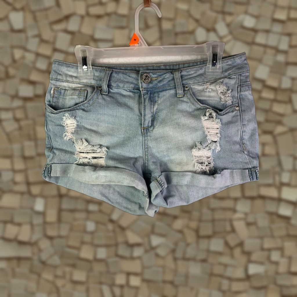 Denime Soundgirl Distressed Mid Rise Cuffed Juniors Size 11 30" Waist Blue Denim Short Size 30" / US 8 / IT 44 - 1 Thumbnail