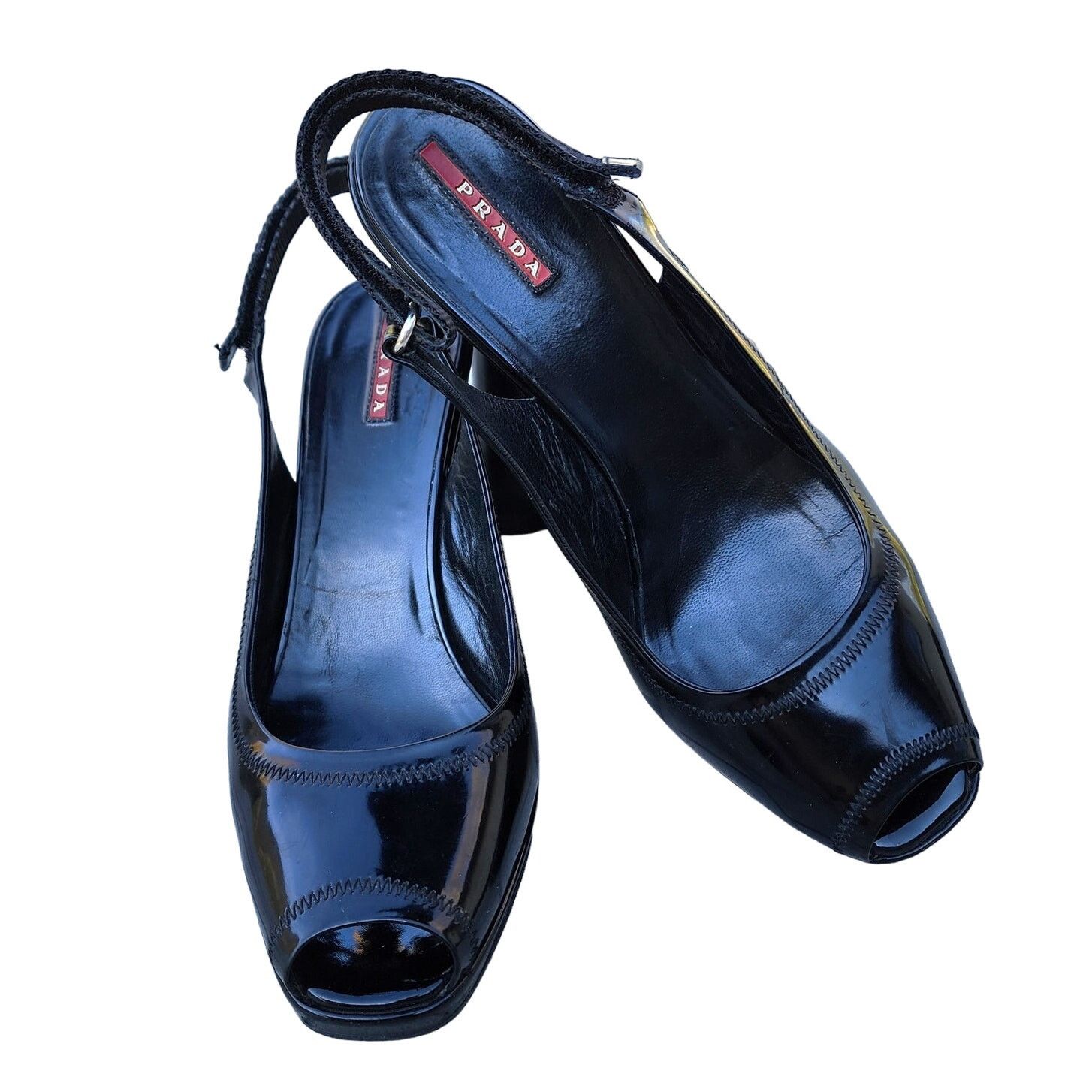 Prada Prada Black Sport Patent Leather Peep Toe Slingback Heels 41 Size US 10.5 / IT 40.5 - 1 Thumbnail