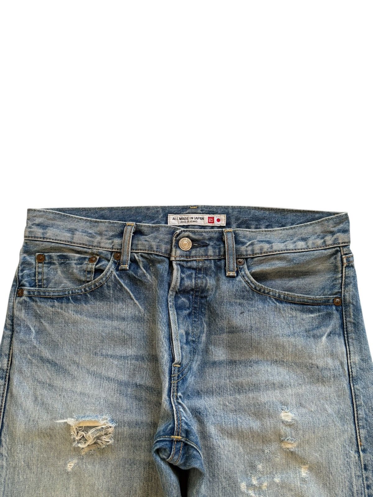 Japanese Brand × Uniqlo Vintage Uniqlo Button Fly Painted Mud Wash Distressed Jeans Size US 31 - 4 Thumbnail