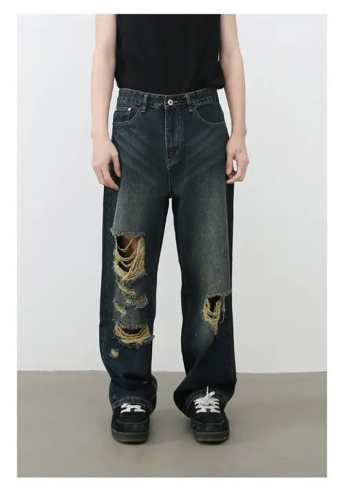 VIBE American high street retro men's straight loose ripped jeans Size US 32 / EU 48 - 2 Thumbnail