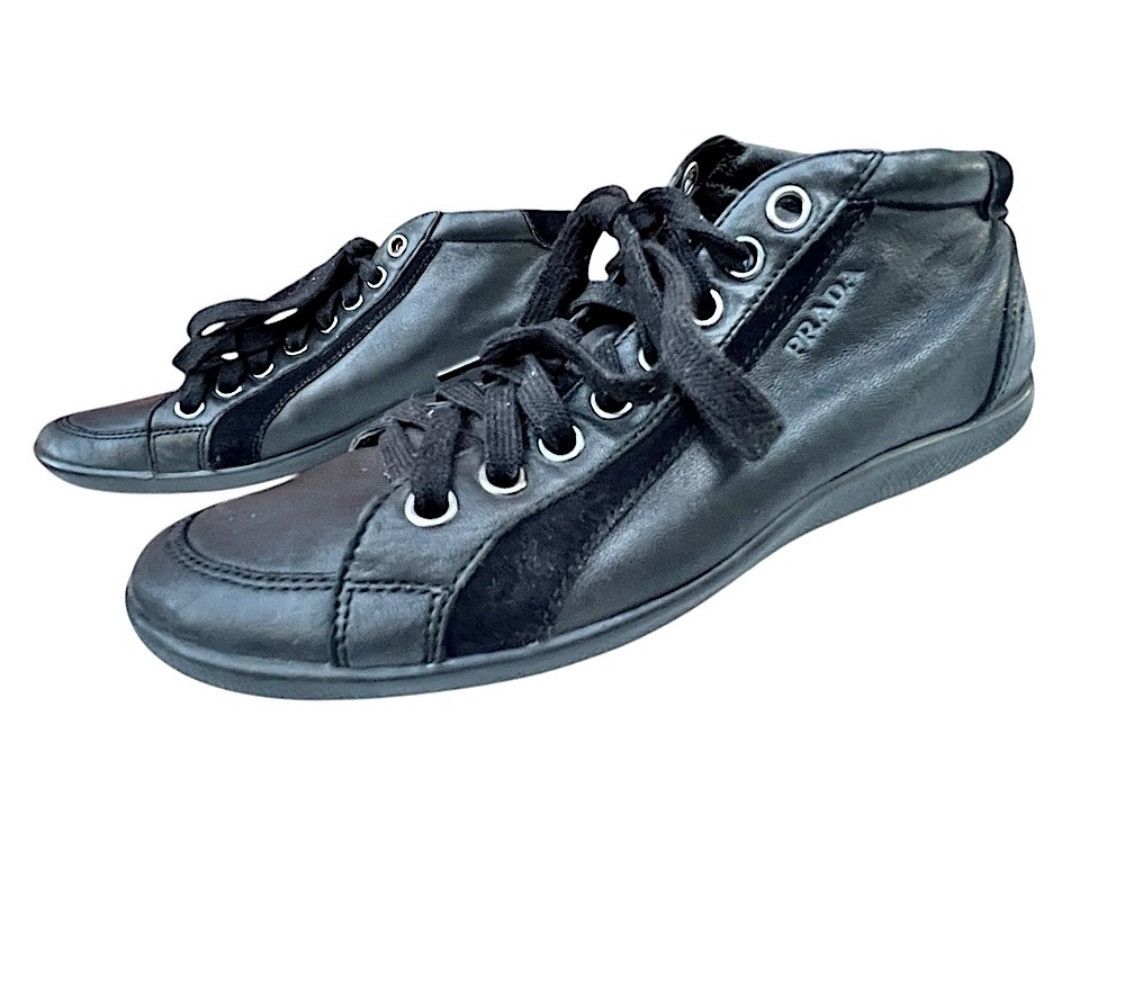 Prada Prada Men's Hightop Black Leather & Suede Sneakers Size 7 Size US 7 / EU 40 - 3 Thumbnail