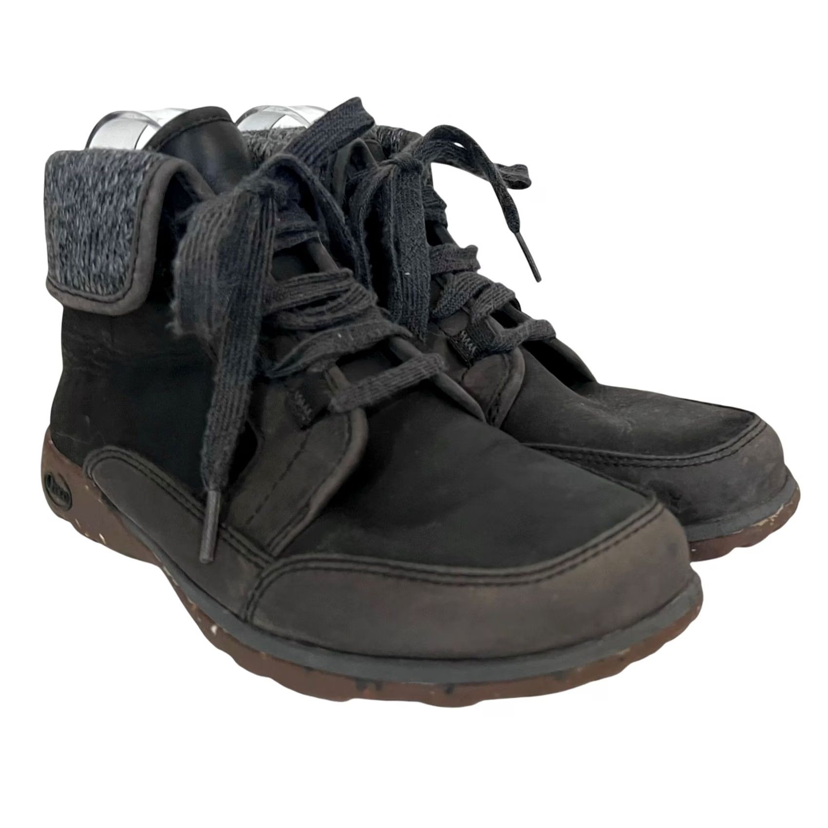 Chaco Chaco Barbary Waterproof Leather Boots Women 7.5 Dark Gray Black Chelsea Lace Up Foldover Gorpcore Outdoor Fall Spring Winter Casual Activewear Travel Size US 12 / IT 42 - 5 Thumbnail