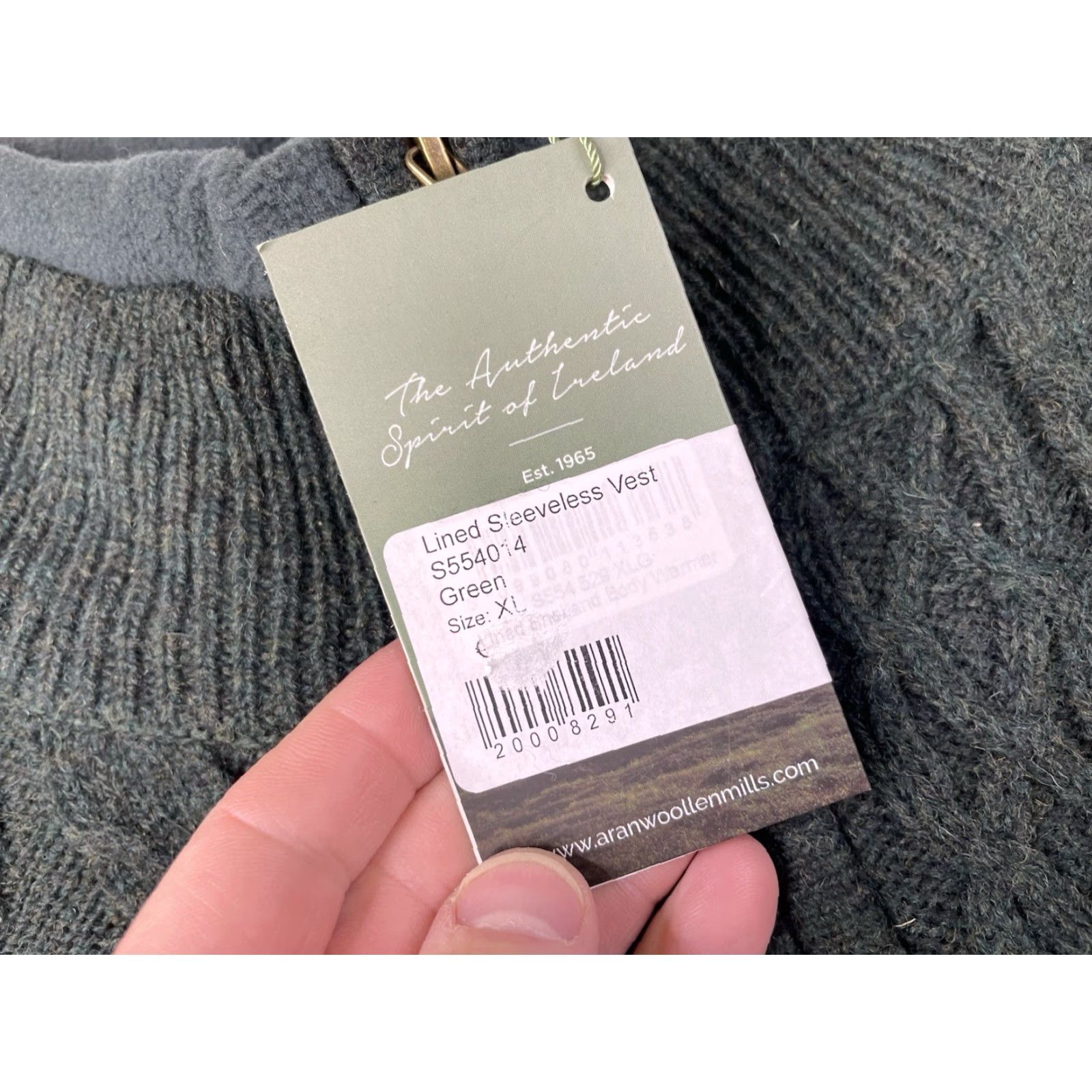 Vintage NWT ARAN Woolen Mills Sweater Vest Mens XL Green Fisherman Gilet Wool Sleeveless Cable-Knit Full Zip Lined Pockets Solid Vintage: No Size US XL / EU 56 / 4 - 3 Thumbnail