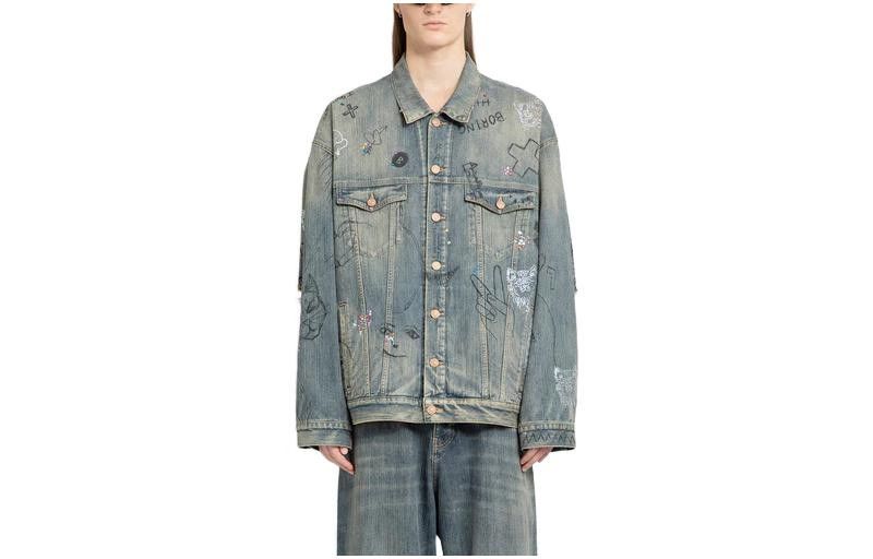 Balenciaga o1w1db10625 Scribble Oversized Jacket in Blue Size S / US 4 / IT 40 - 1 Thumbnail