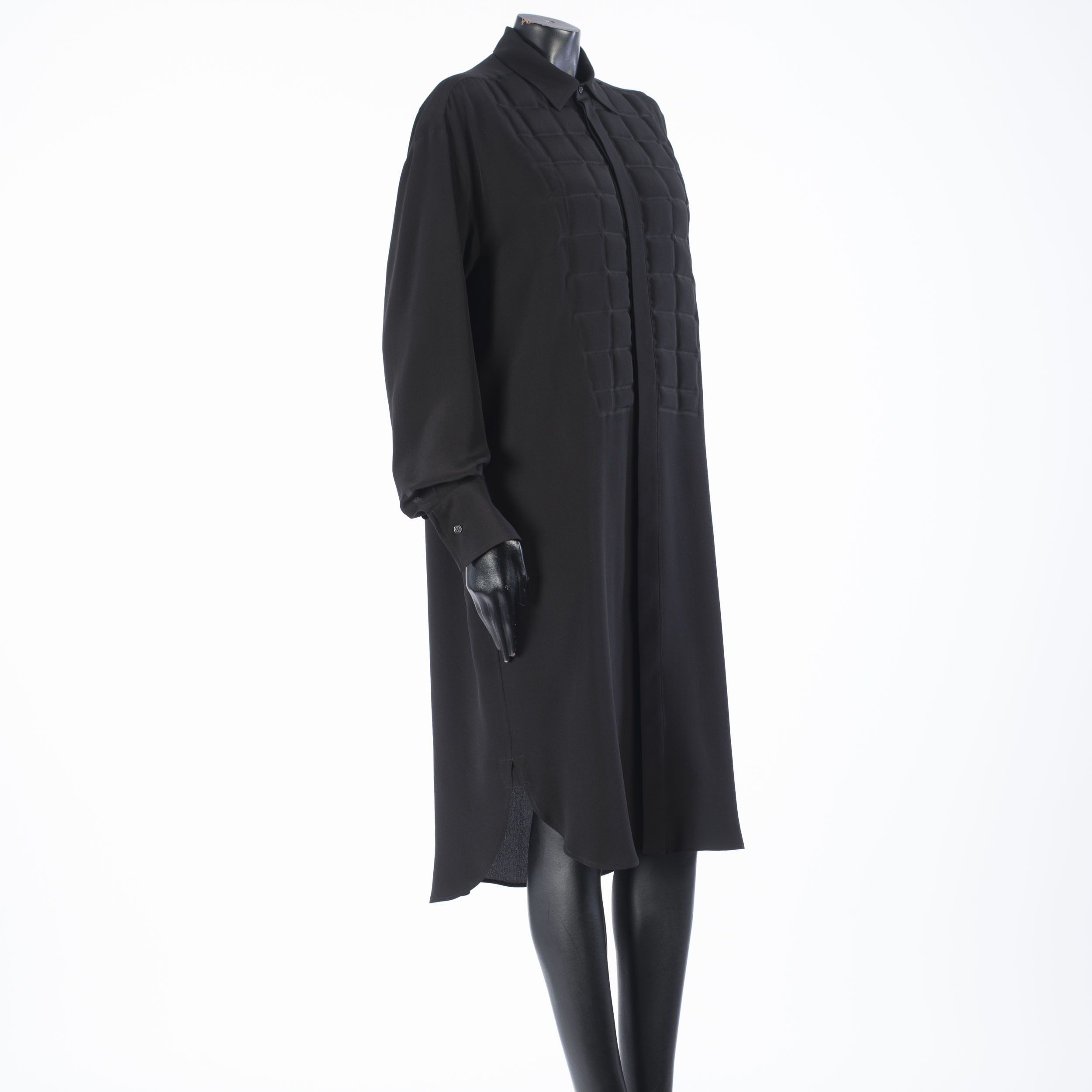 Bottega Veneta Black Quilted Silk Crepe De Chine Shirt Dress Size S / US 4 / IT 40 - 8 Thumbnail