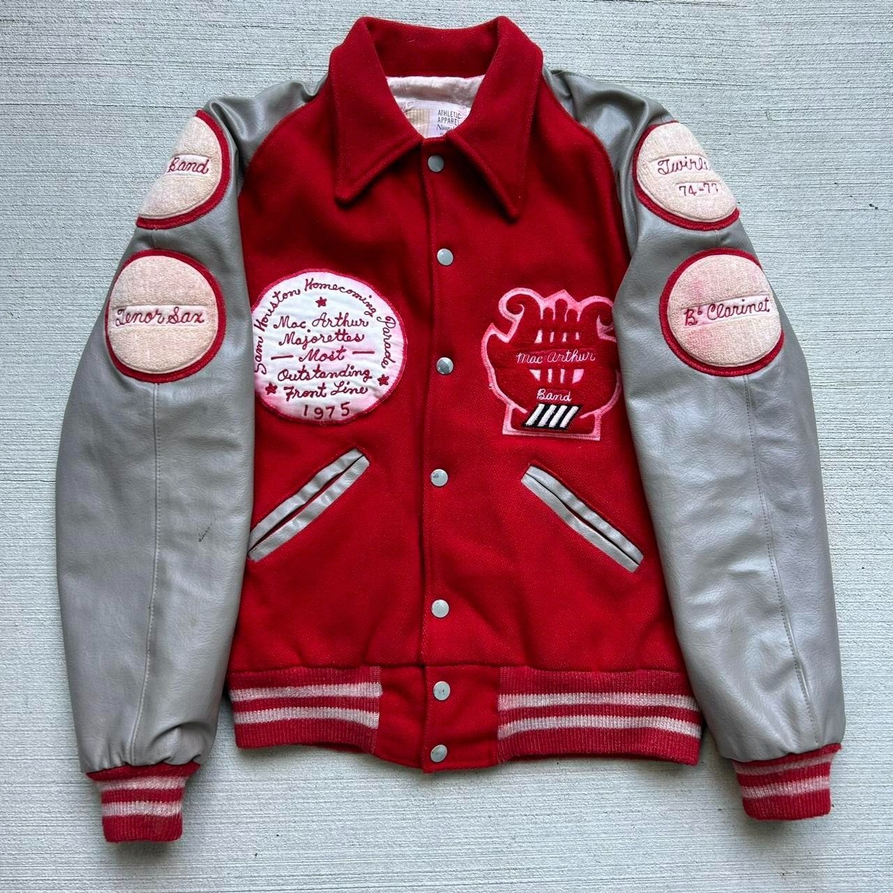 image of Varsity Jacket x Vintage 1970S Wool And Leather Varsity Letterman Band Jacket in Red (Size Small)