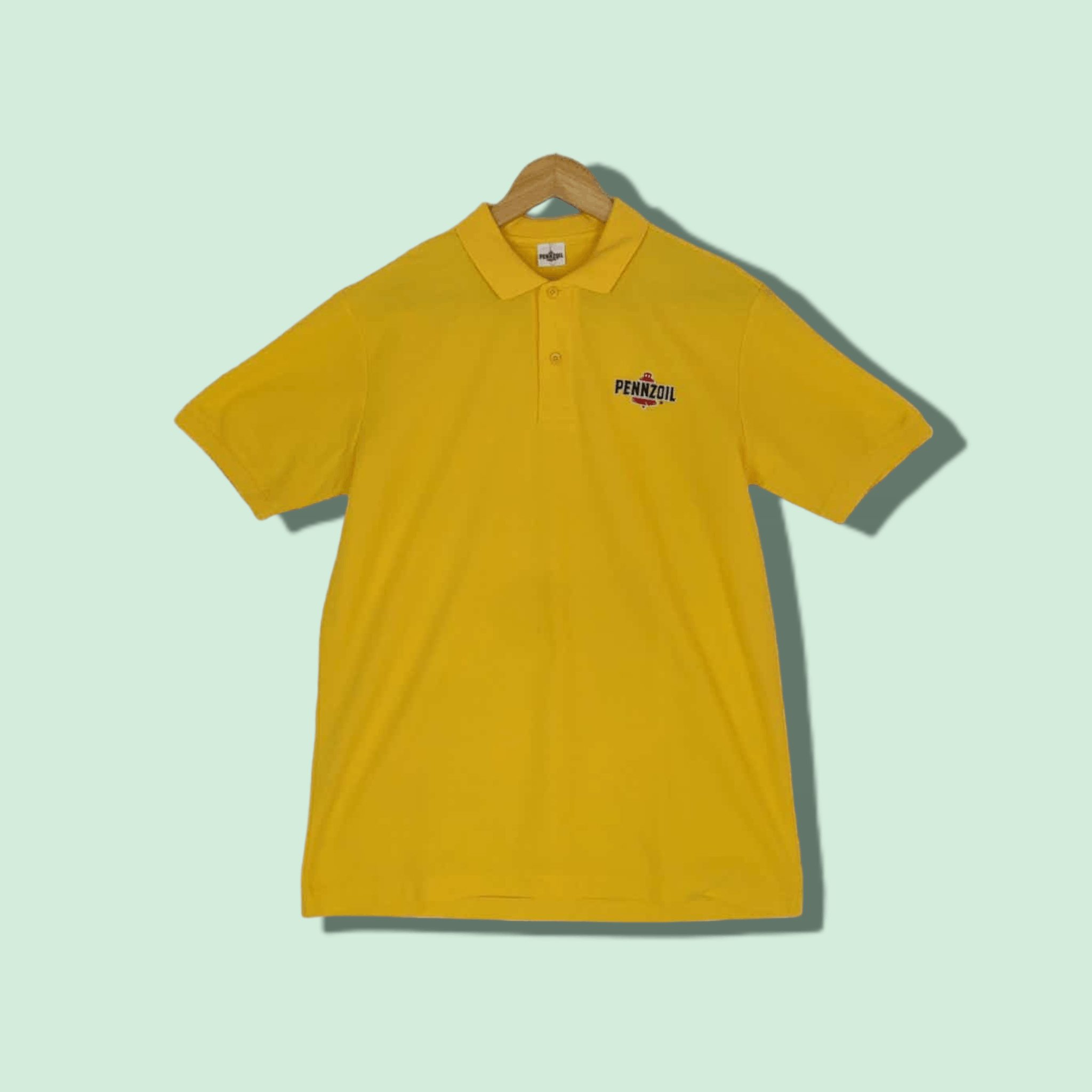 Japanese Brand Vintage 90's PENZOIL Yellow Polo Shirt Size US L / EU 52-54 / 3 - 1 Thumbnail