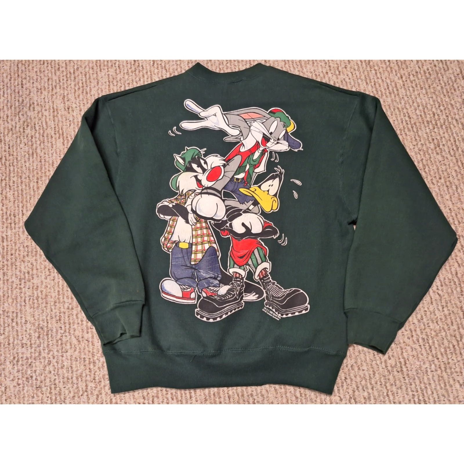 Vintage VINTAGE Looney Tunes Sweatshirt 90s Bugs Bunny Taz Wile E Coyote Green L Pullover Unisex Adults Hip Hop Graphic Print Size US L / EU 52-54 / 3 - 2 Thumbnail