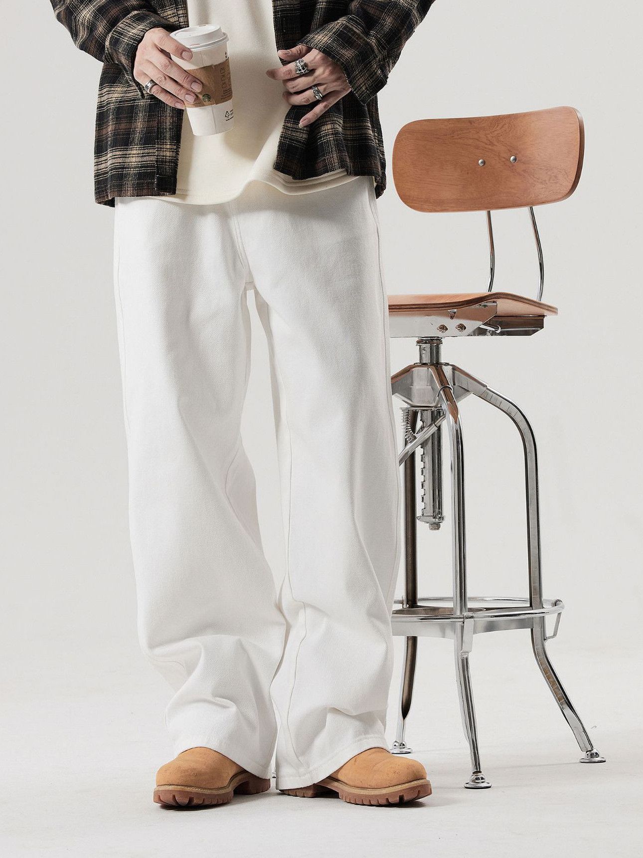 Japanese Brand Men's white straight-leg trendy cleanfit wide-leg jeans Size US 32 / EU 48 - 1 Thumbnail