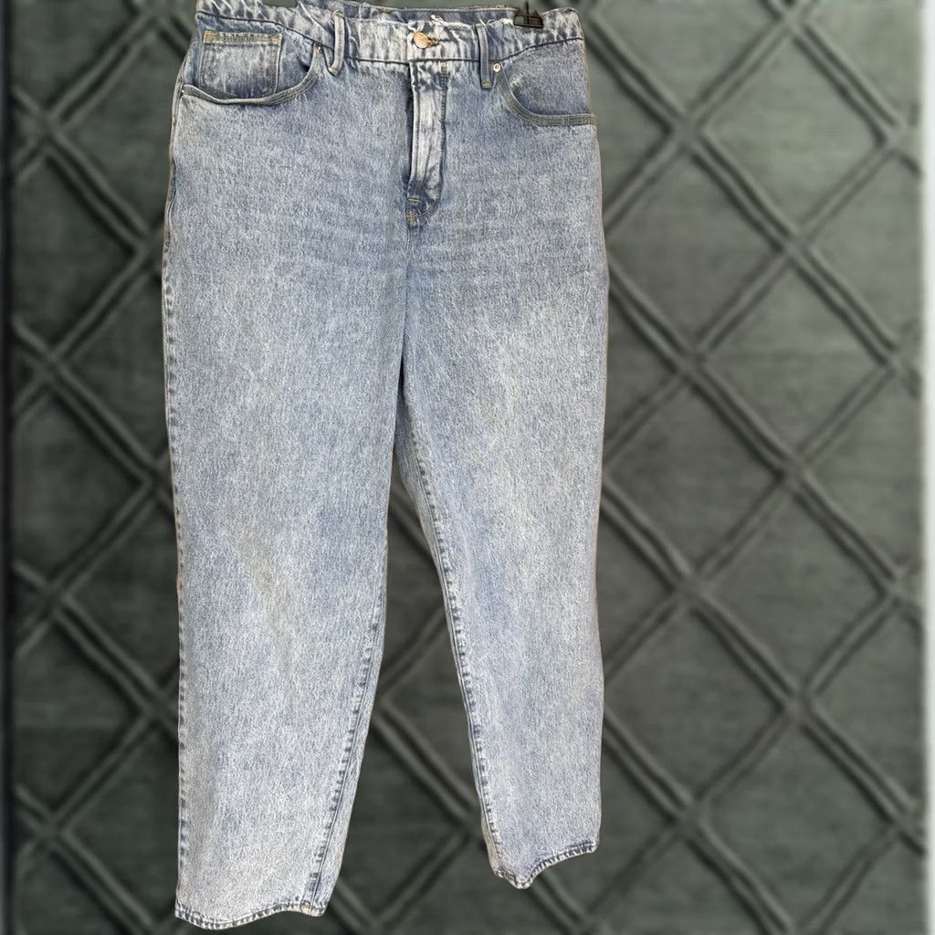 Good American Good American Jeans Womens 8 Straight High Rise Distressed Vintage Blue Denim 5-Pocket Pockets Stretch Slim Regular Size 8 Inseam 27 Fashion Clothing Size 30" / US 8 / IT 44 - 1 Thumbnail