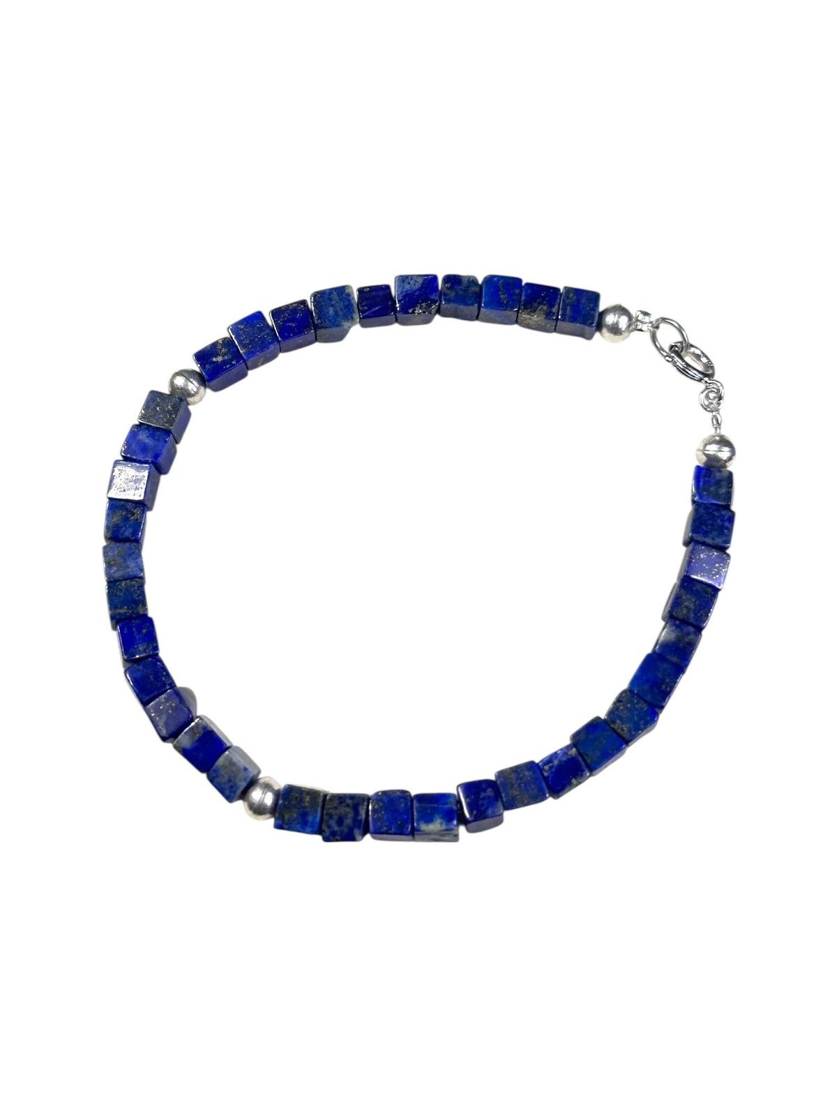 Vintage STERLING SILVER AND CUBE CUT LAPIS LAZULI BRACELET Size ONE SIZE - 5 Thumbnail