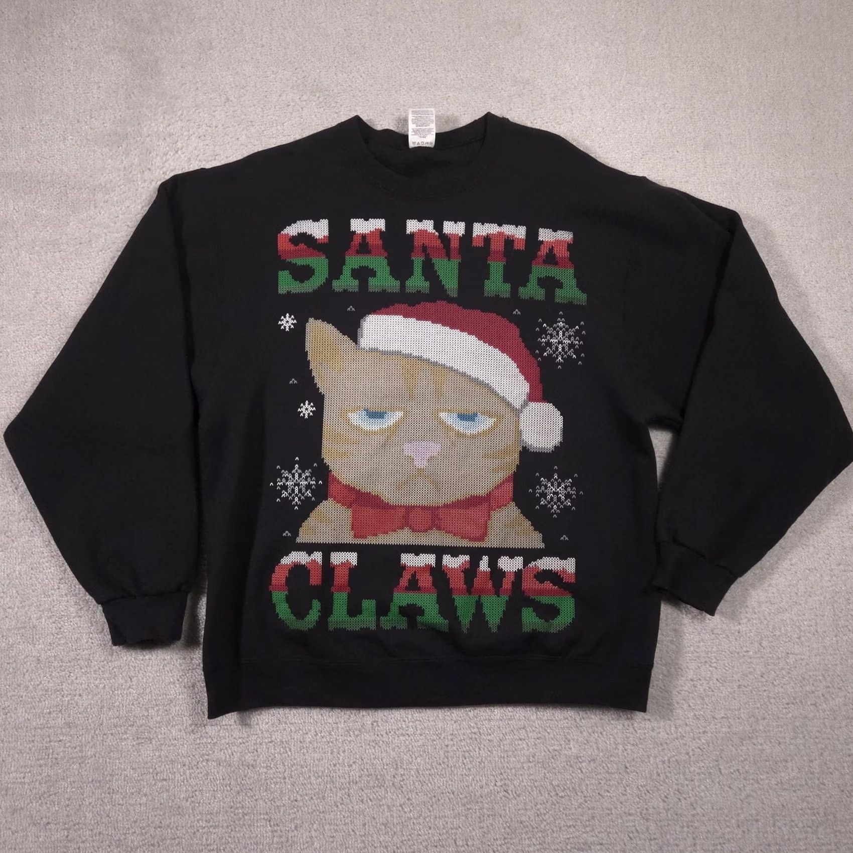 Jerzees Jerzees Sweatshirt Mens L Black Santa Claws Cat Christmas Fleece Pullover Size US L / EU 52-54 / 3 - 2 Thumbnail