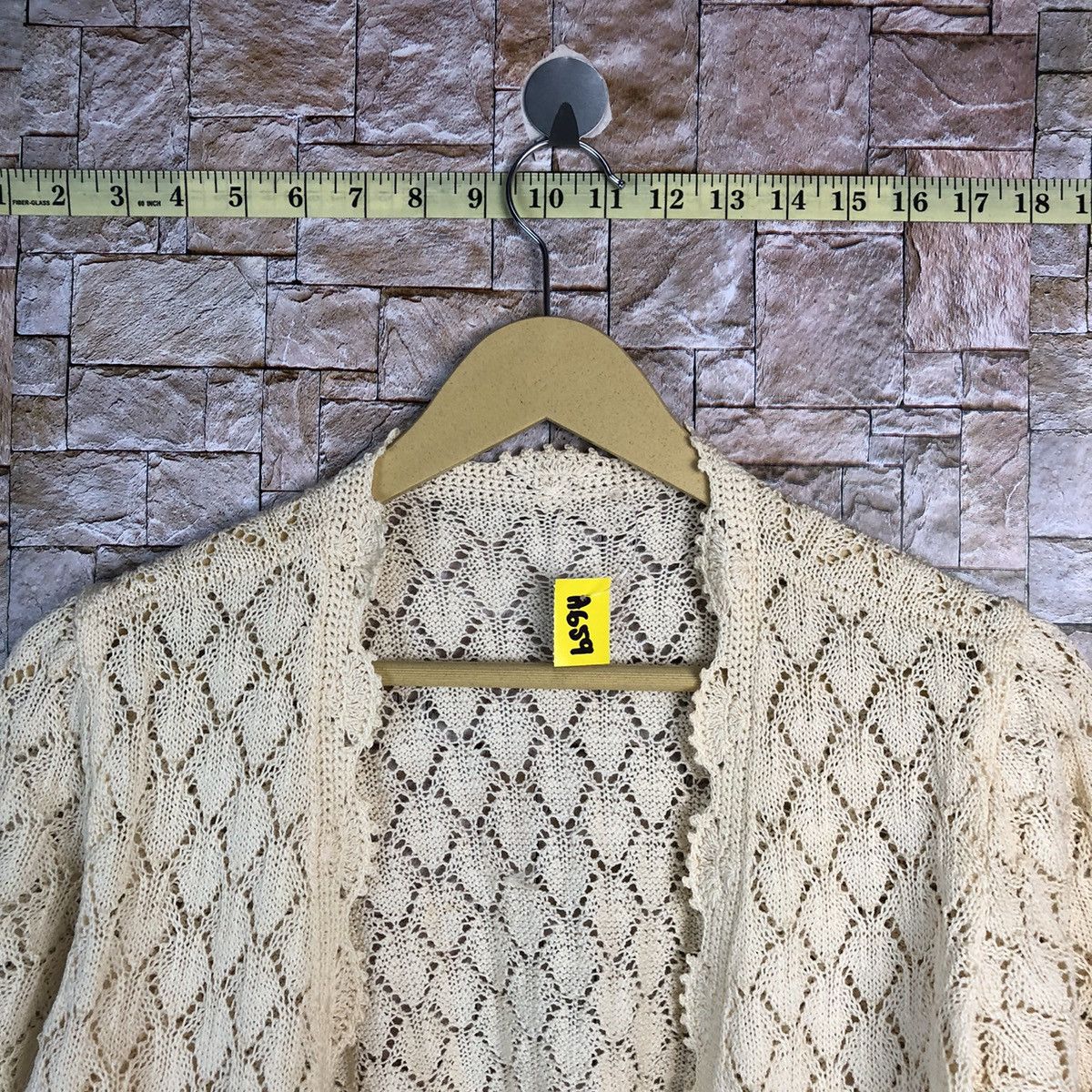 Homespun Knitwear × Japanese Brand Japan vintage crochet mesh net Yellow Cardigan #A659 Size S / US 4 / IT 40 - 4 Thumbnail