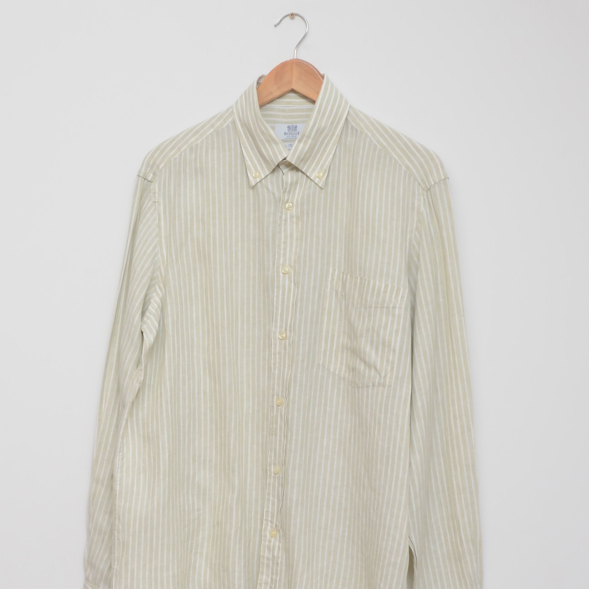 Boggi Boggi Milano 100% Pure Linen Shirt Striped Size US L / EU 52-54 / 3 - 2 Thumbnail