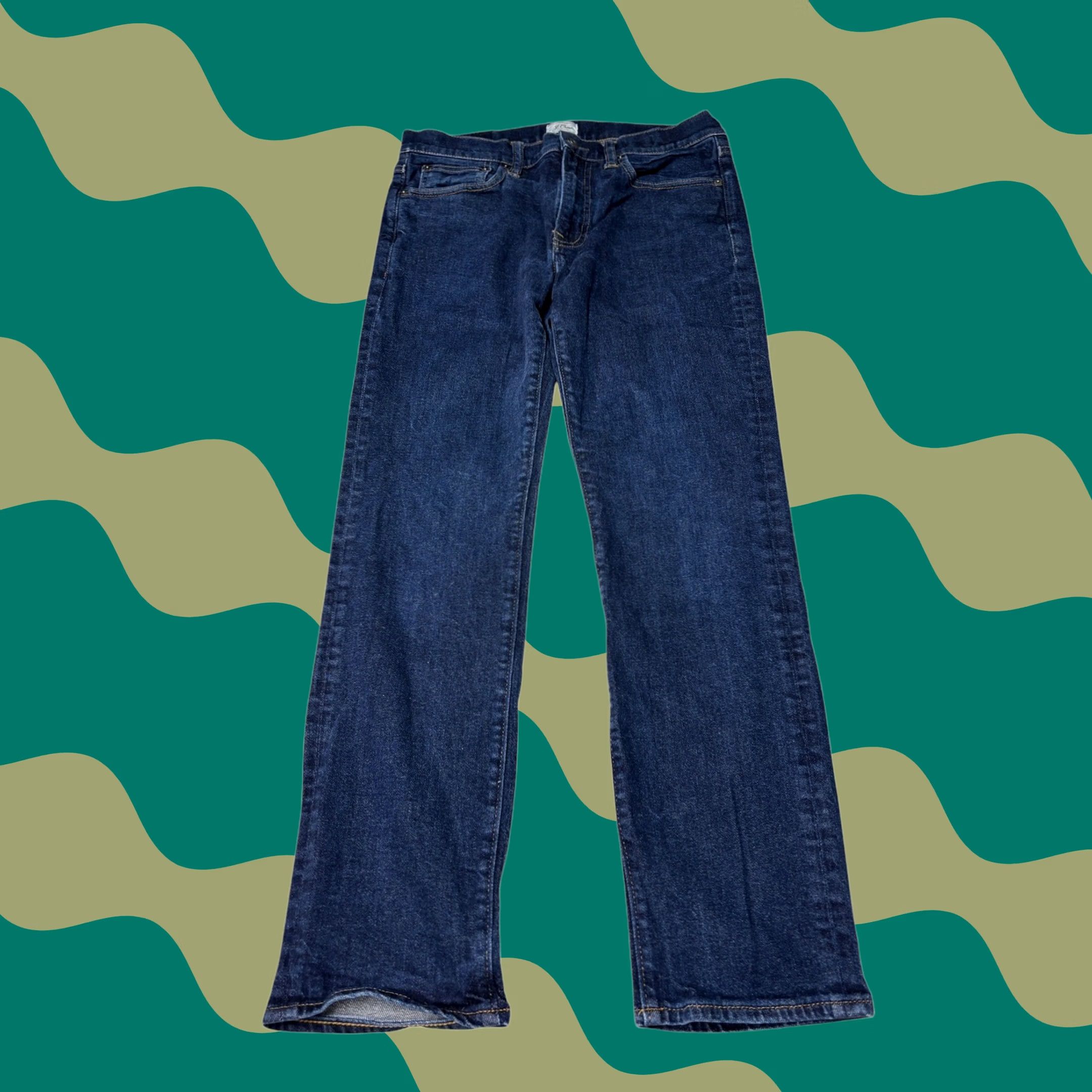J.Crew J.Crew 770 Straight Jeans Mens 30x27 Dark Wash Denim 5-Pocket Leather Patch Button Zip Size US 30 / EU 46 - 1 Thumbnail