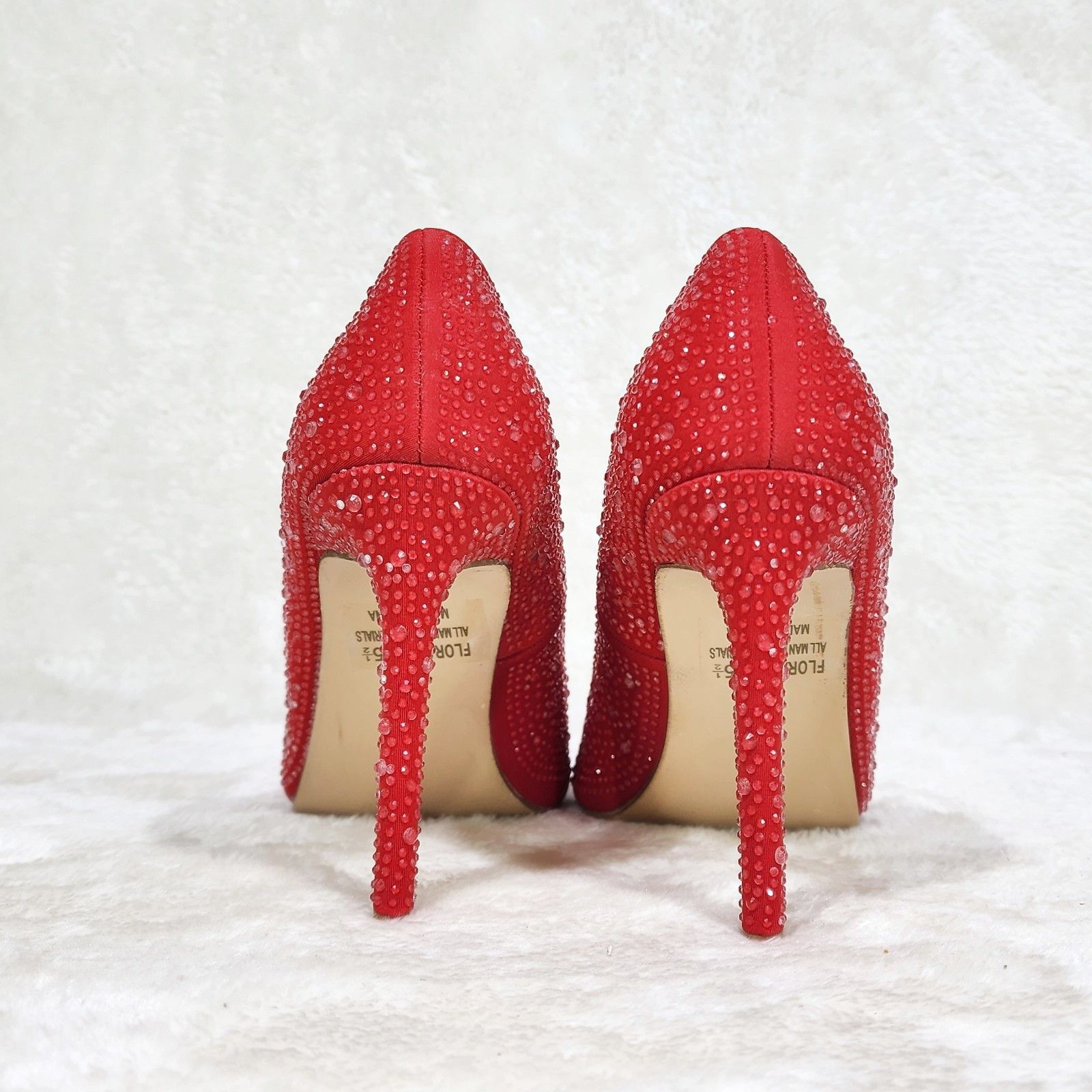Other Bright Red High Heel Stiletto Pumps Rhinestones Party Shoes Size US 6.5 / IT 36.5 - 4 Thumbnail
