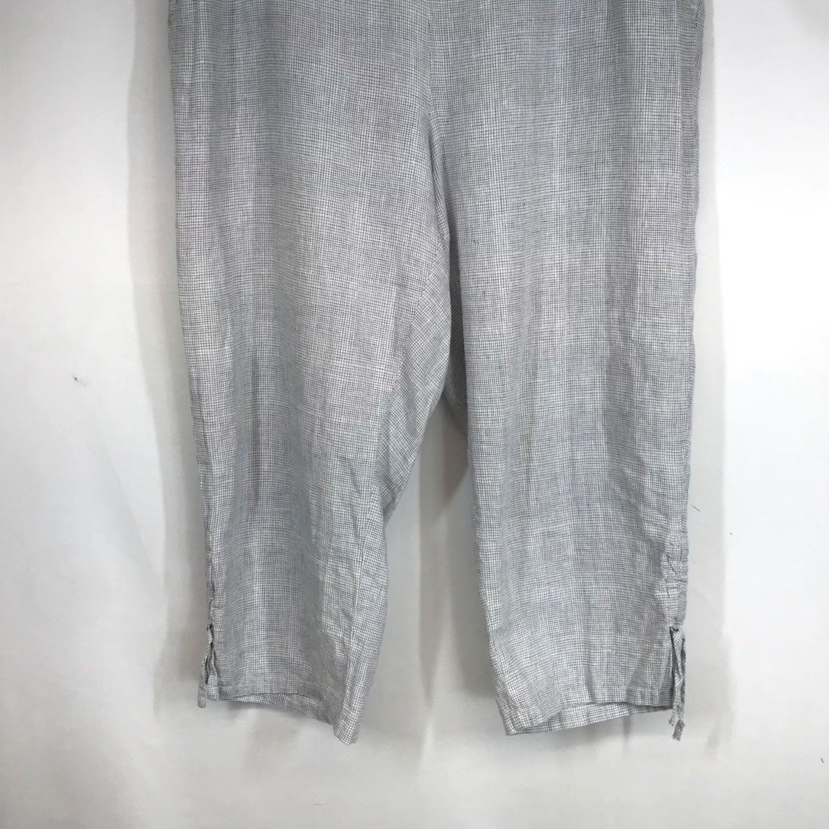 Habitat Habitat Cropped Pants Elastic Back Tie Hem Womens Large Grey White Micro Check Linen Blend Chambray Casual Relaxed Knit? (Note: This is not allowed) Size 36" / US 14 / IT 50 - 3 Thumbnail