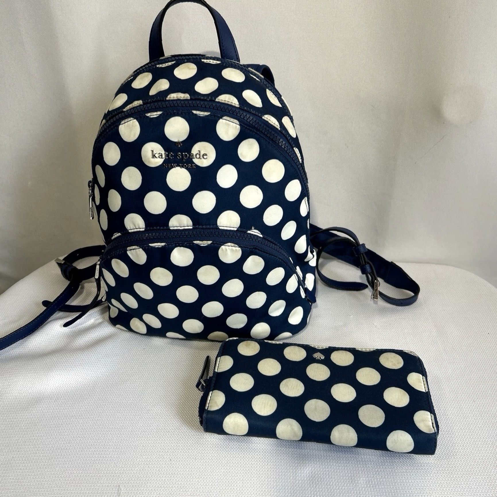 Vintage Kate Spade Karissa Nylon Seaside Small Backpack Blue With Wallet Polka Dot Backpack Women Small Blue Wallet Included Size ONE SIZE - 2 Thumbnail
