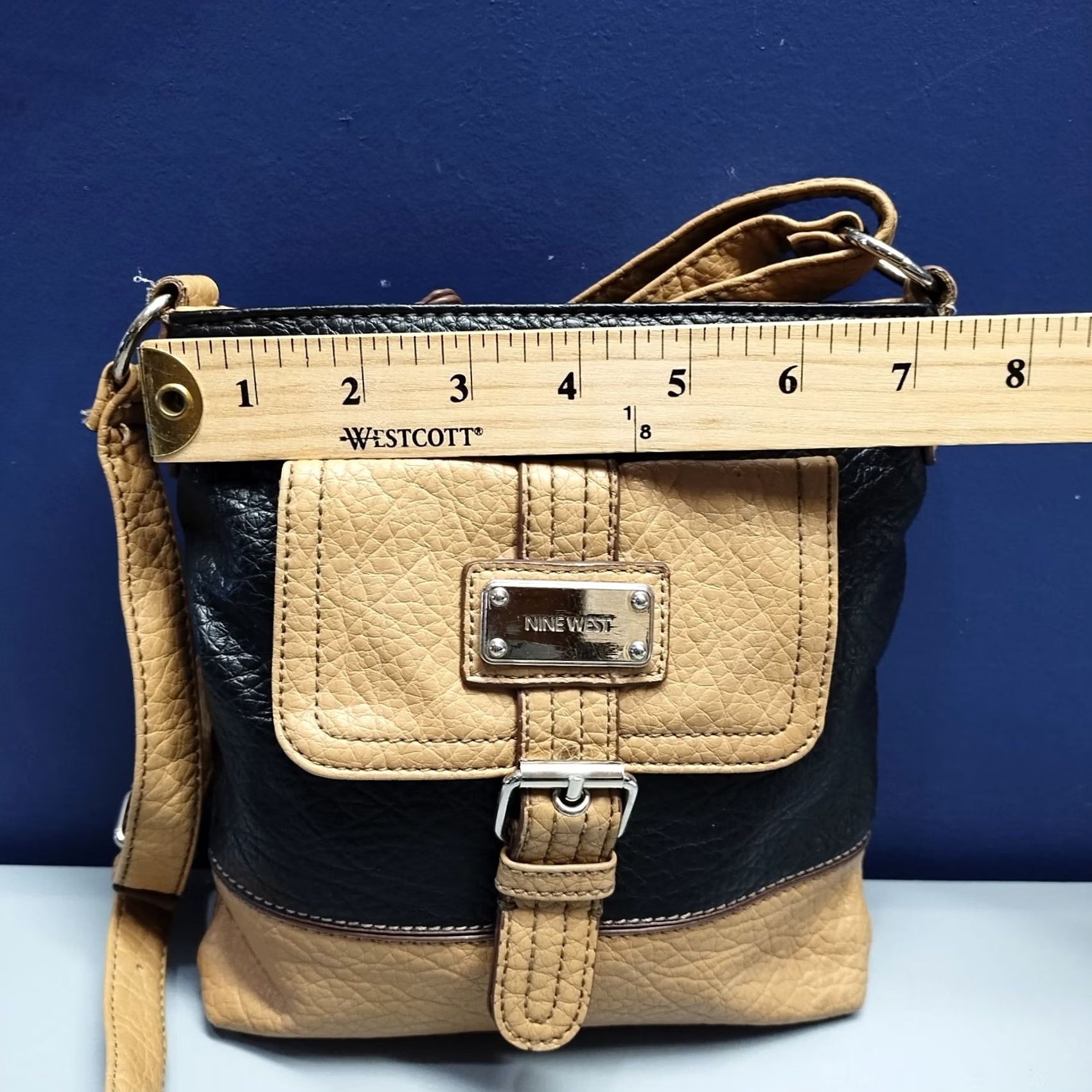 Nine West Nine West Crossbody Bag Womens Monogram Two Tone Black Tan Adjustable Straps Medium Color: Tan & Black Size ONE SIZE - 7 Thumbnail