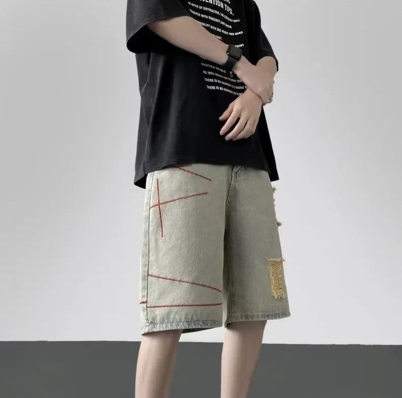 Denime × Japanese Brand Streetwear Shorts Casual Loose-fit Straight-leg Ripped Denim Size US 33 - 6 Thumbnail