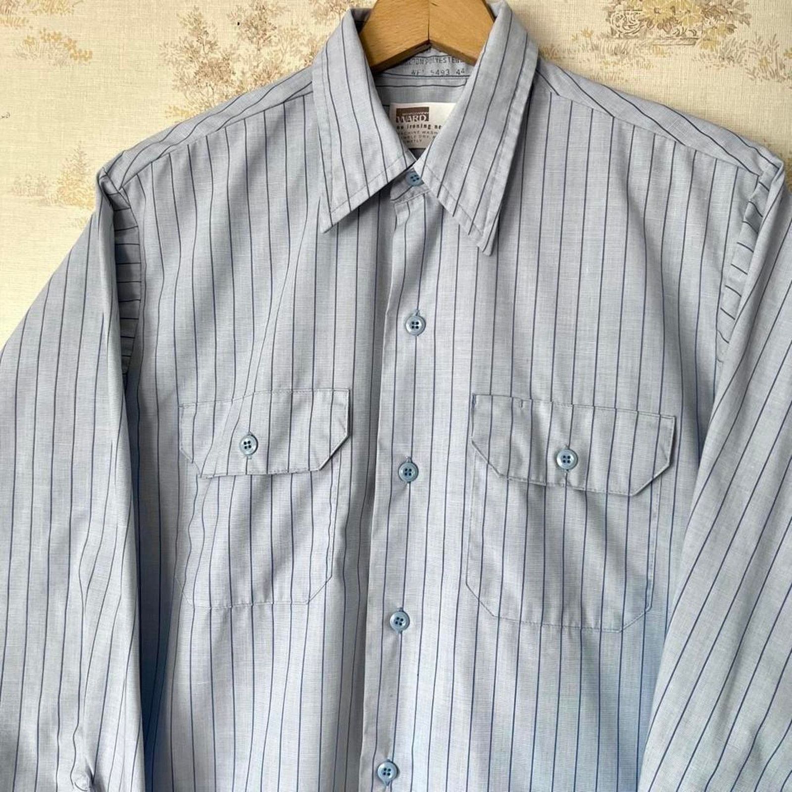 Vintage 70s Montgomery Ward Shirt | Blue Striped Button Up | Size M Size US M / EU 48-50 / 2 - 3 Thumbnail
