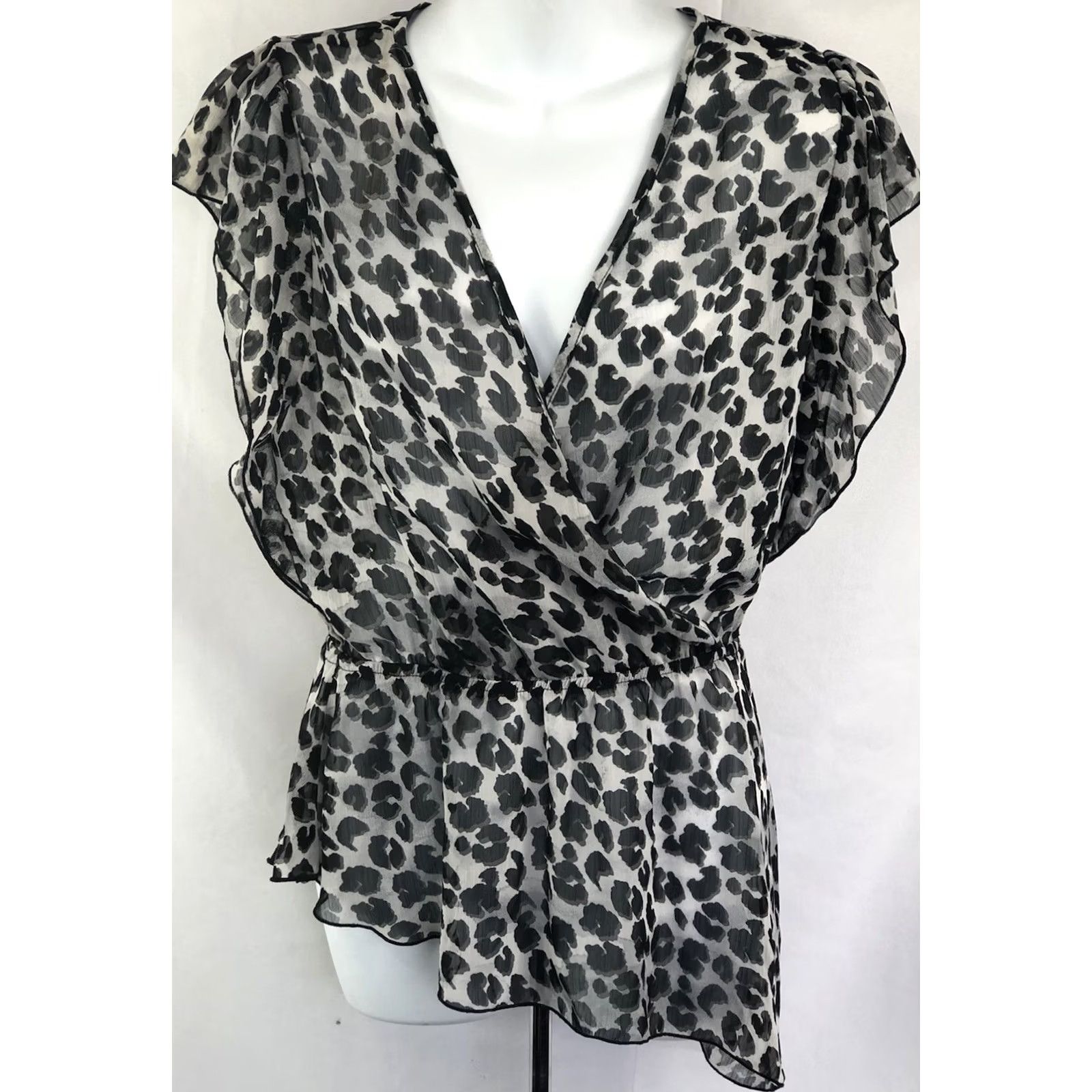 Vintage VINTAGE Later Sheer Blouse L Black and Gray Leopard V-Neck Chiffon Cross Over Asymmetrical Hi Lo 90s Y2K Fairy Glam Women Branded Size L / US 10 / IT 46 - 6 Thumbnail