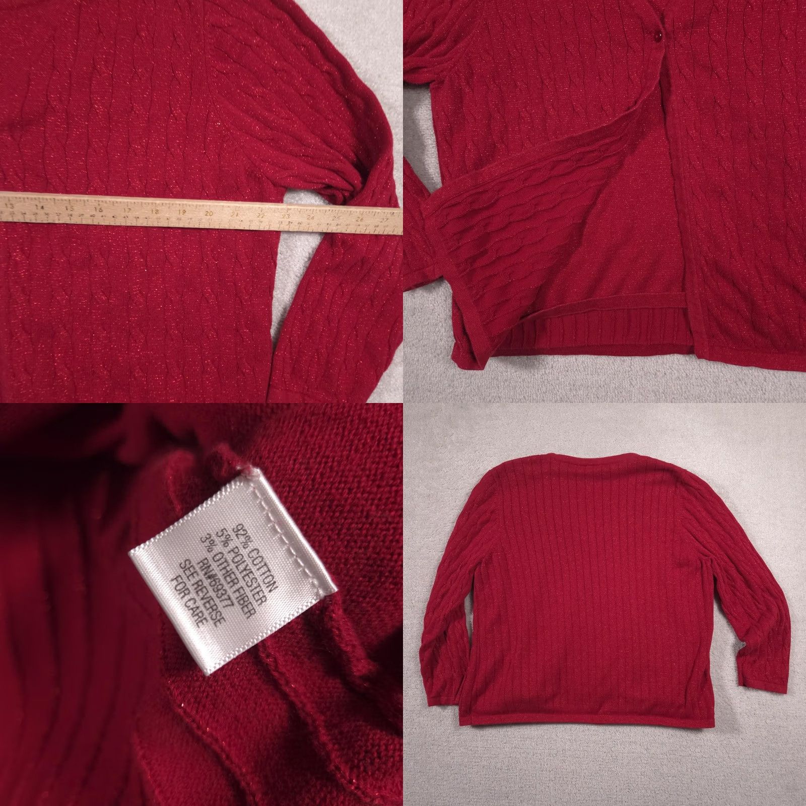 Croft & Barrow VINTAGE? (No) Croft & Barrow Cardigan Sweater Womens 2X Red Cable Knit Sparkle V Neck Twinset Shirt Womens 2X Red Cable Knit Sparkle V-Neck Twinset Size XXL / US 16-18 / IT 52-54 - 8 Thumbnail