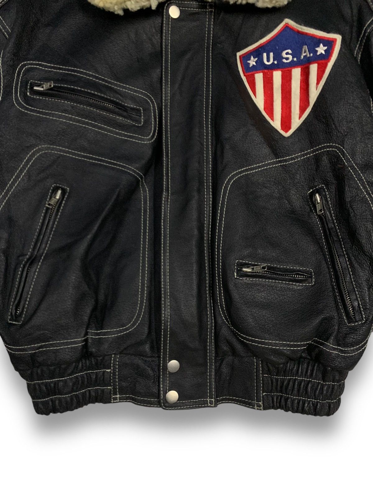 Other Vintage Human Being USA Flag Real Leather Bomber Jacket Size US M / EU 48-50 / 2 - 9 Thumbnail