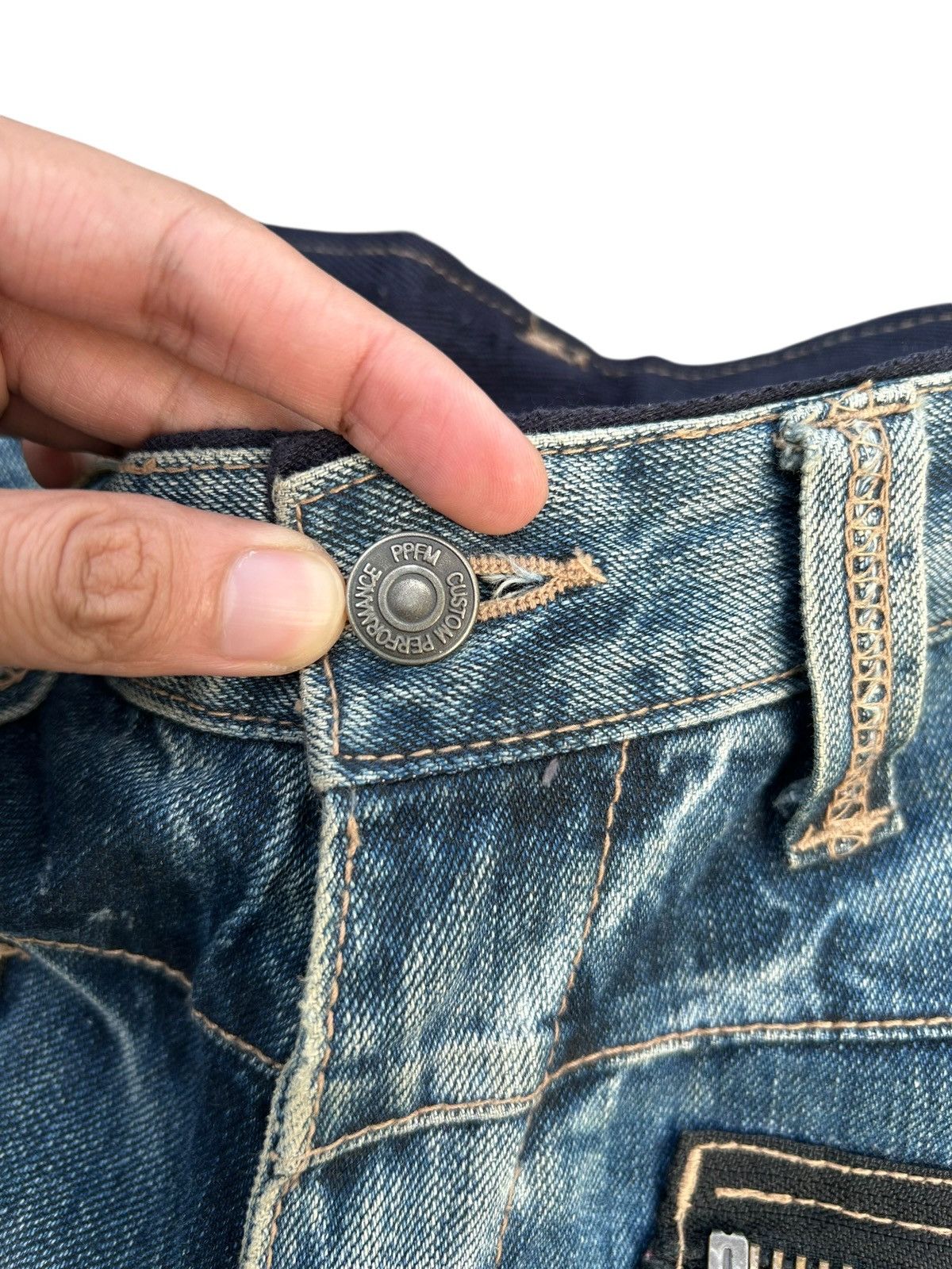 Kapital PPFM Japanese Punk Bondage Distressed Denim Jeans Size US 32 / EU 48 - 10 Thumbnail