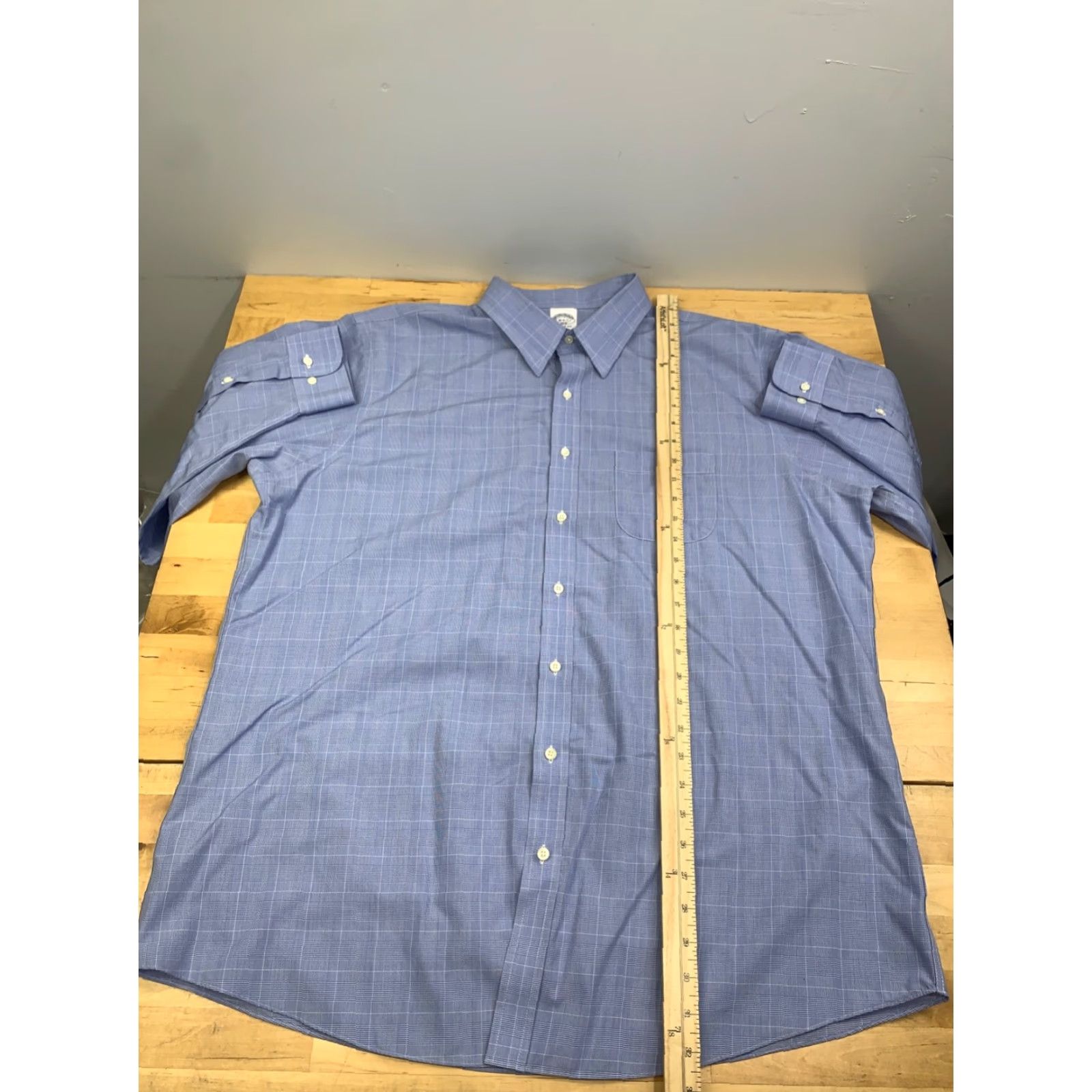 Brooks Brothers Brooks Brothers Dress Shirt Regent Fit Men 18 Blue Check Long Sleeve Button Collared 18 Reg Cotton Woven Non-Iron Size 48R - 6 Thumbnail