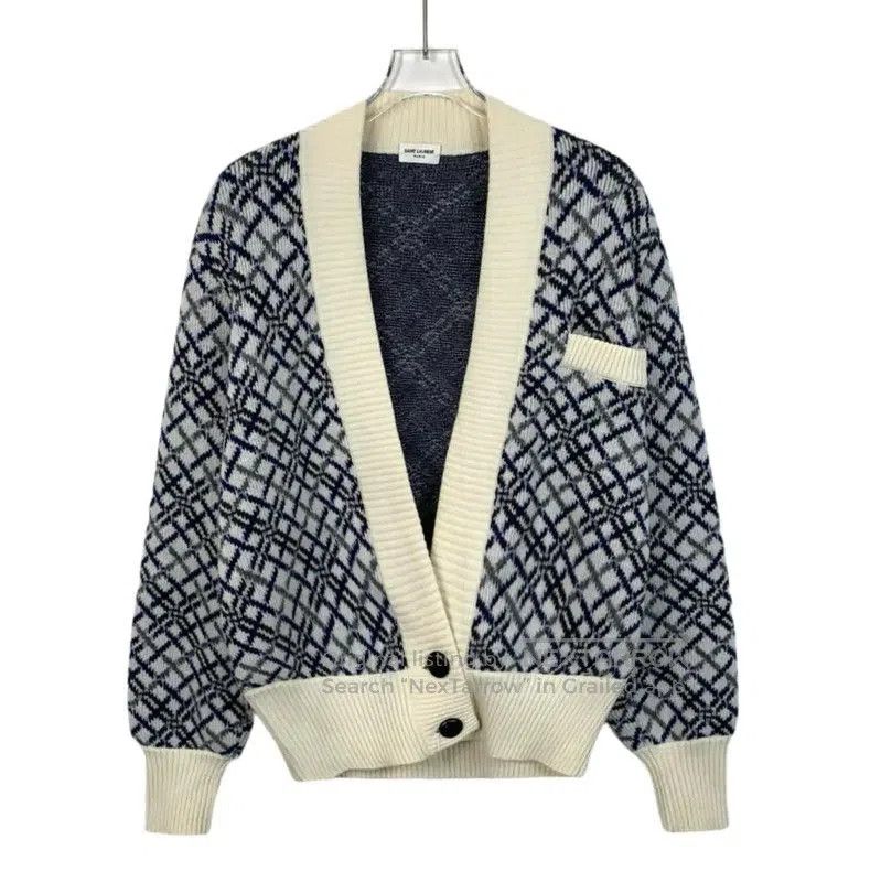 Yves Saint Laurent YSL Color-blocked Wool Cardigan for Women . Size L / US 10 / IT 46 - 1 Thumbnail