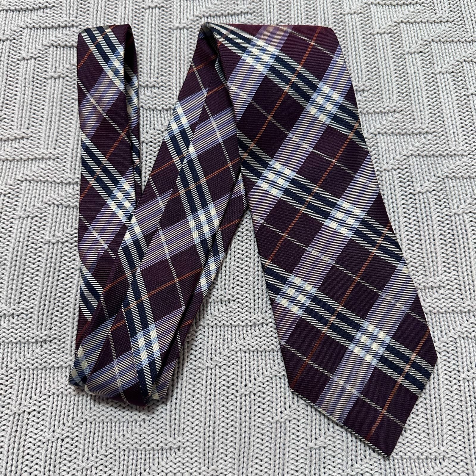 image of Burberry Maroon Tartan Plaid Silk Tie in Red, Men's