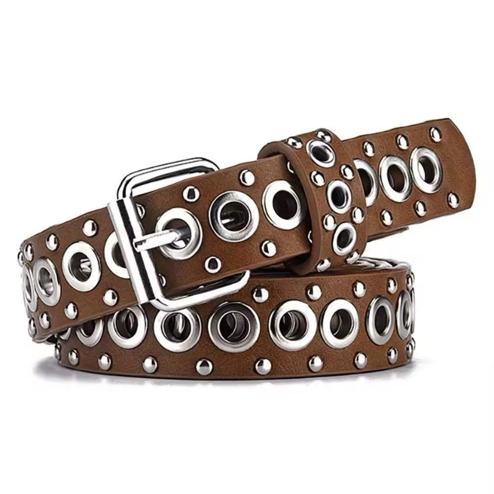 Designer 110cm Round Hole Punk Brown Belt Size ONE SIZE - 1 Thumbnail