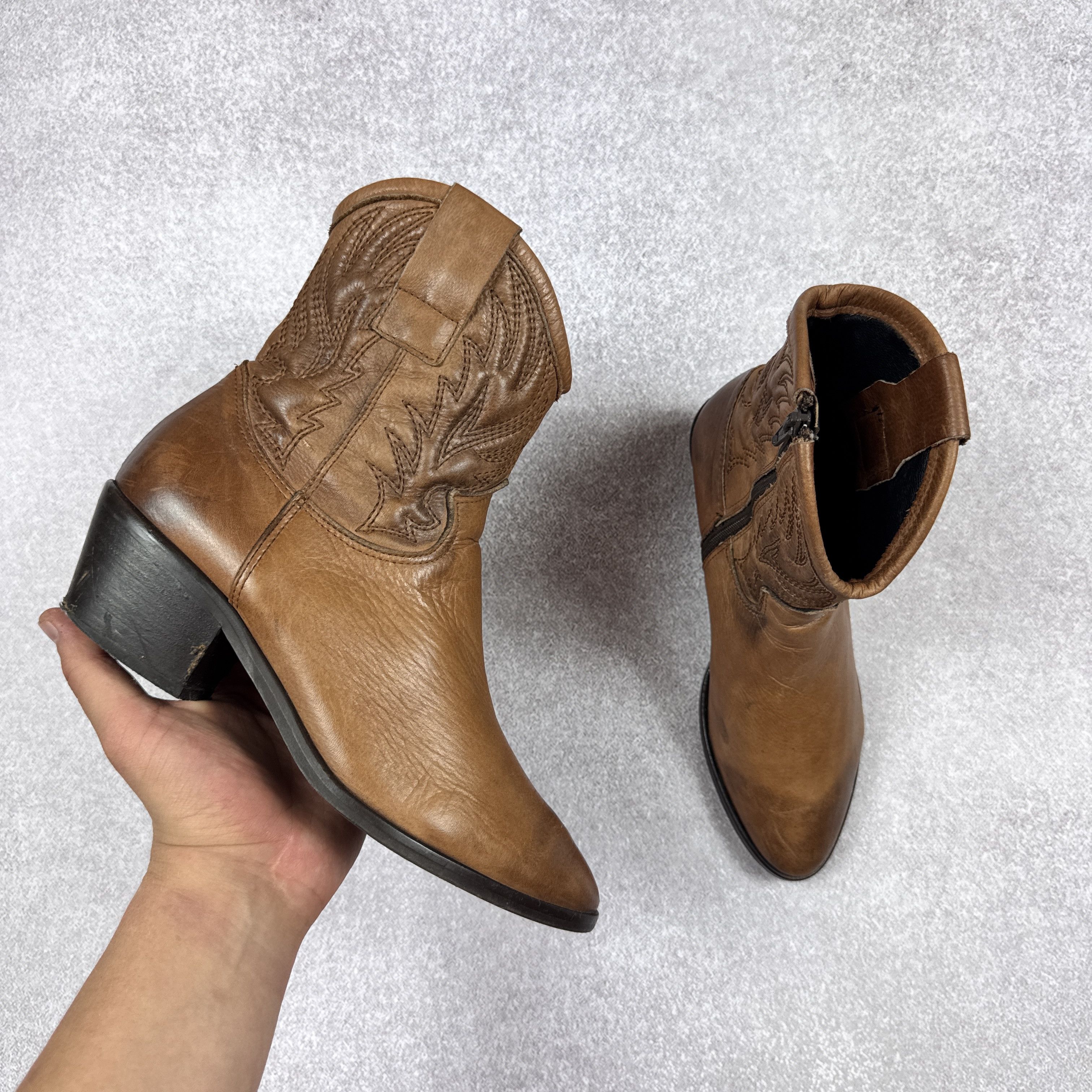 Other Manfield Cowboy Brown Leather Boots Size 38 / 24 cm Size US 8 / IT 38 - 1 Thumbnail