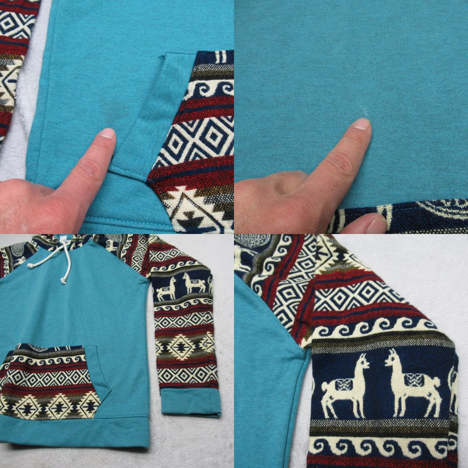 Vintage VINTAGE Aztec Design Wool Blend Hoodie Mens M Teal Southwestern Boho Tribal Size US M / EU 48-50 / 2 - 8 Thumbnail