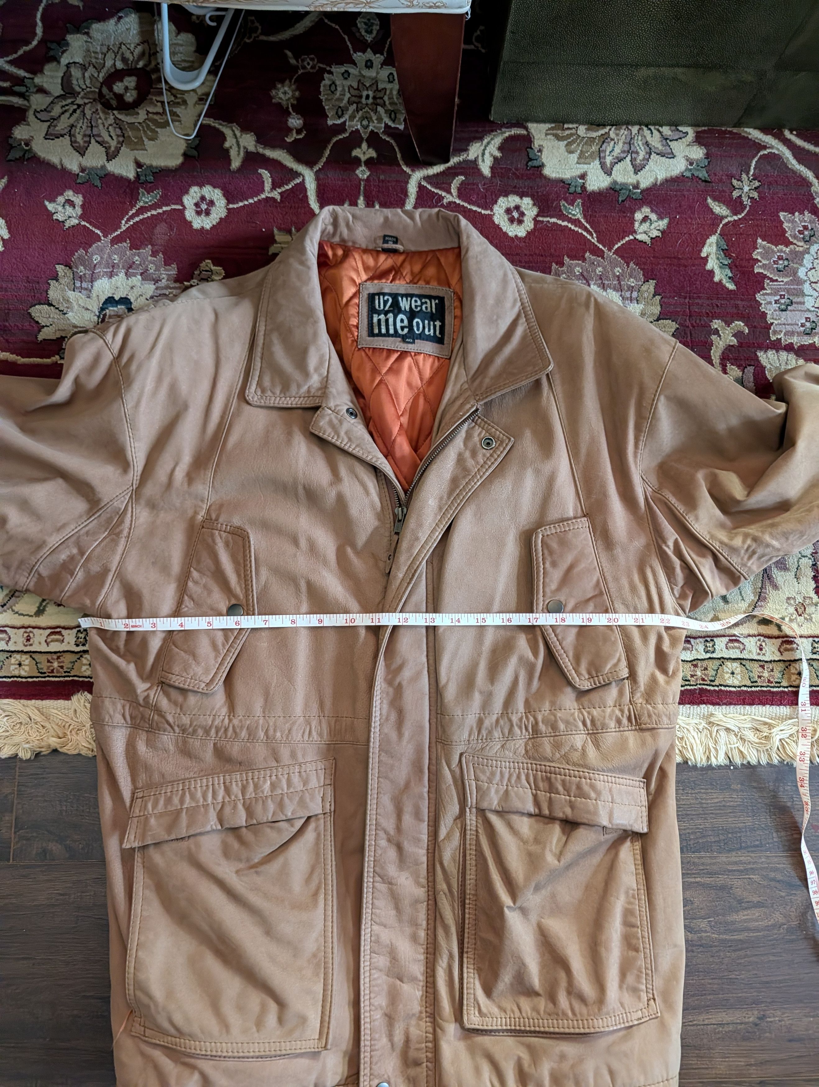 Vintage U2 Wear Me Out brown wool lined zip-up leather moto jacket Size US L / EU 52-54 / 3 - 15 Thumbnail