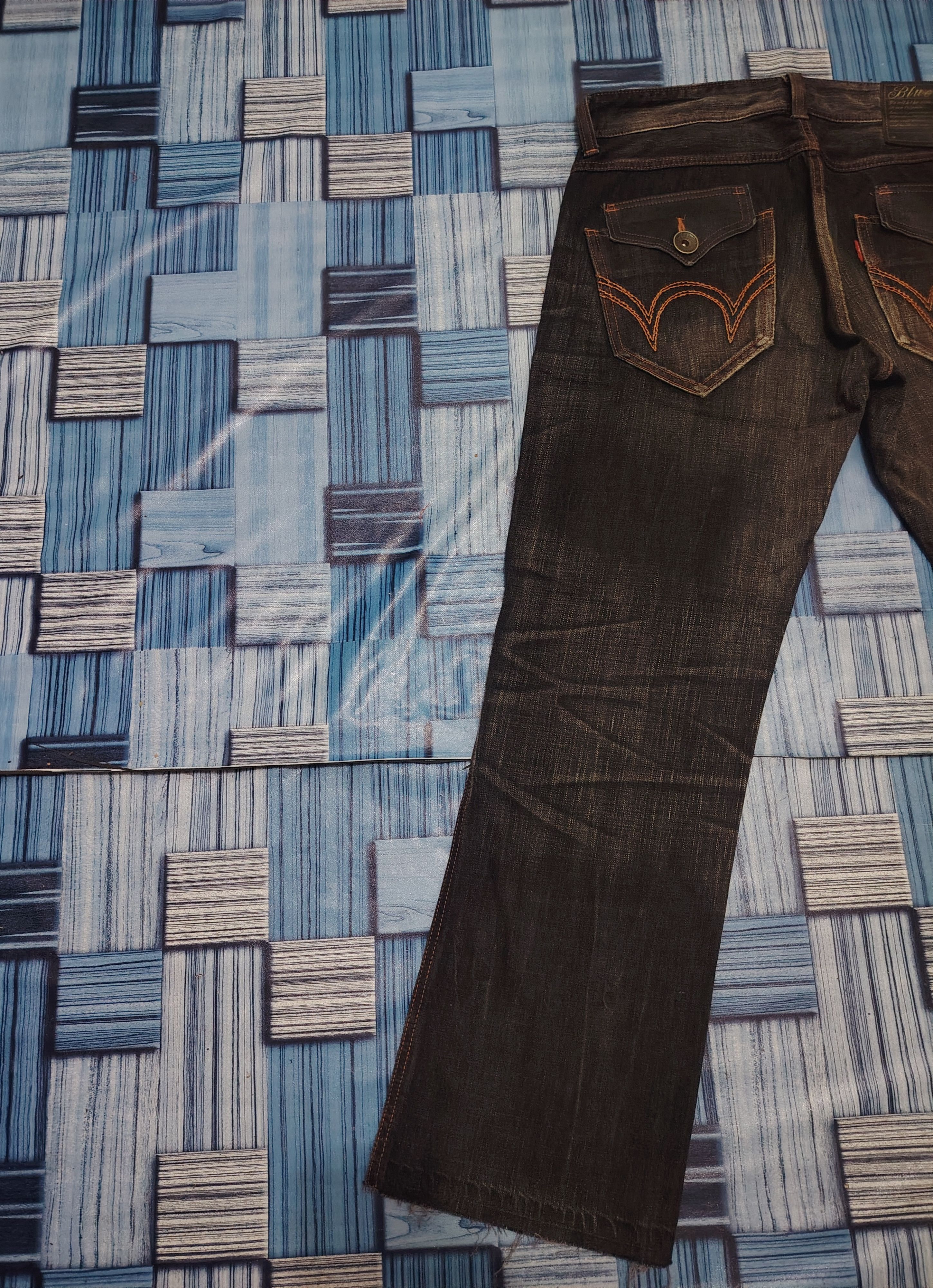 Edwin Japanese Edwin 503 Blue Trip Orange Stitch Flared Jeans Size US 35 - 18 Thumbnail