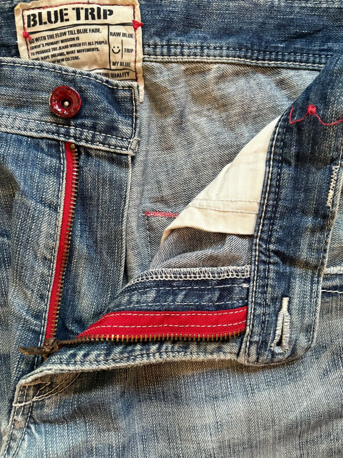 Edwin × Japanese Brand Vintage Edwin Blue Trip Suspender Buckle Back Rip Flare Jean Size US 33 - 9 Thumbnail