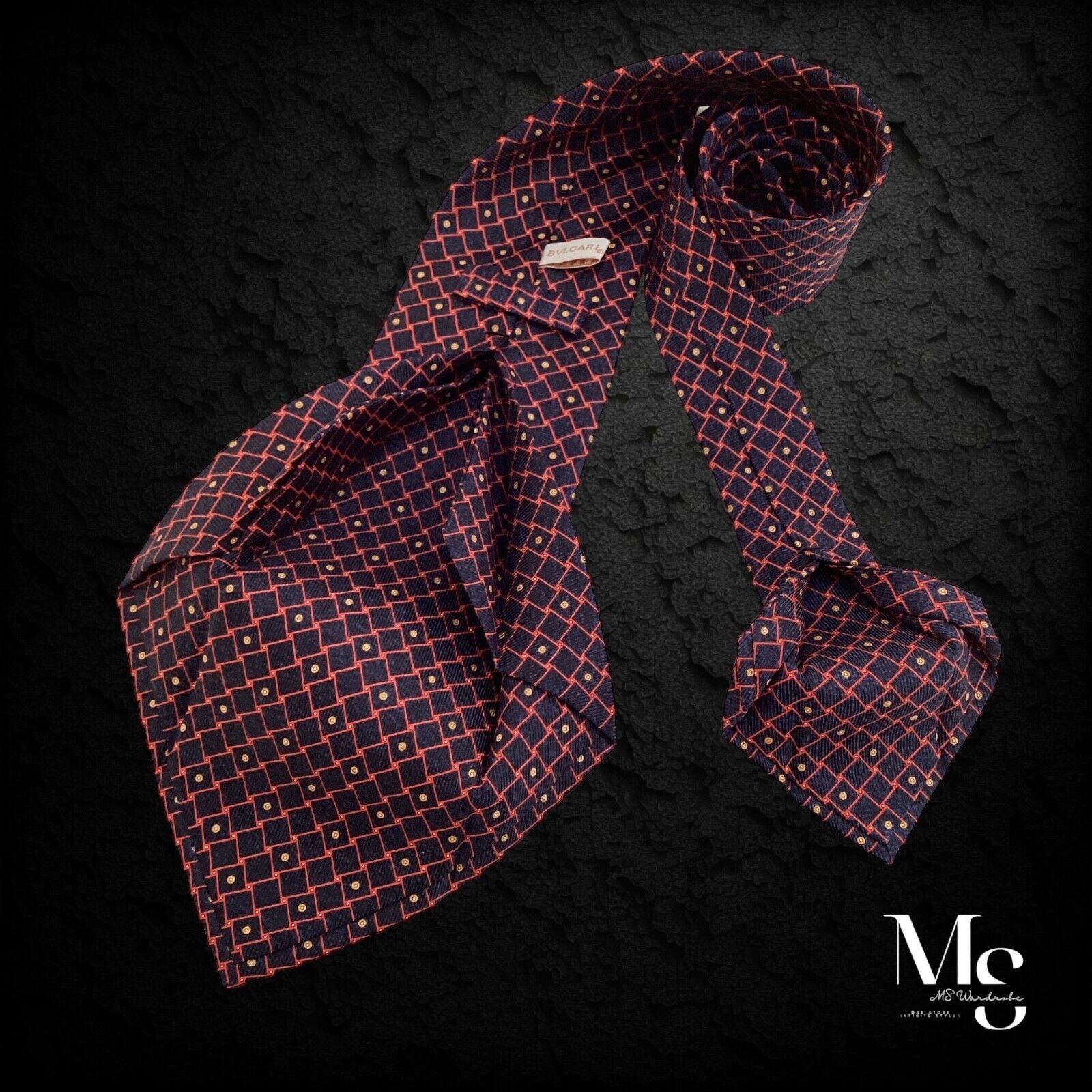 Bvlgari BVLGARI SEVENFOLD Navy Red Geometric Silk Tie Made In Italy Size ONE SIZE - 5 Thumbnail
