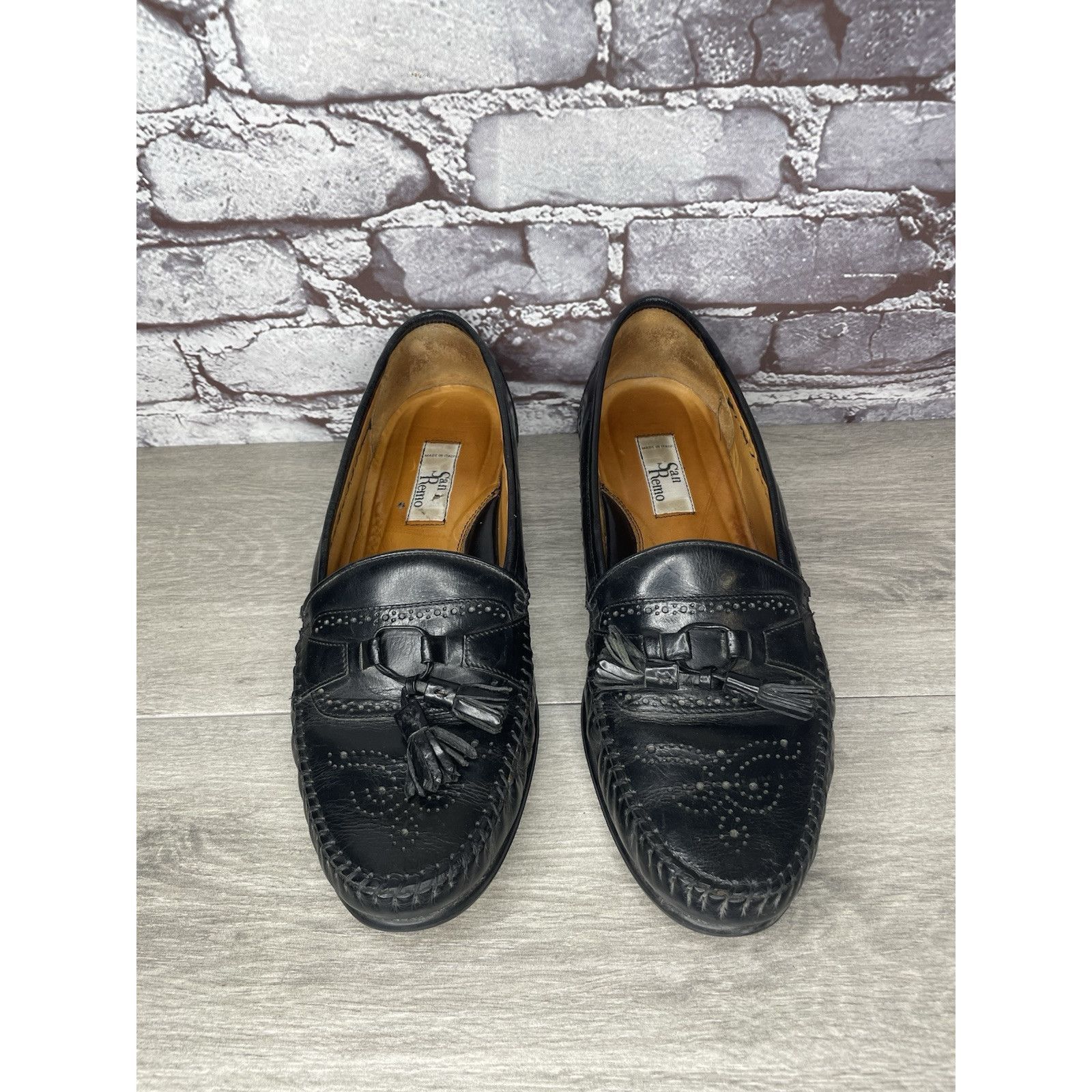 Other SAN REMO Black Leather Wingtip Tassel Loafers Dress Shoes Me Size US 12 / EU 45 - 13 Thumbnail