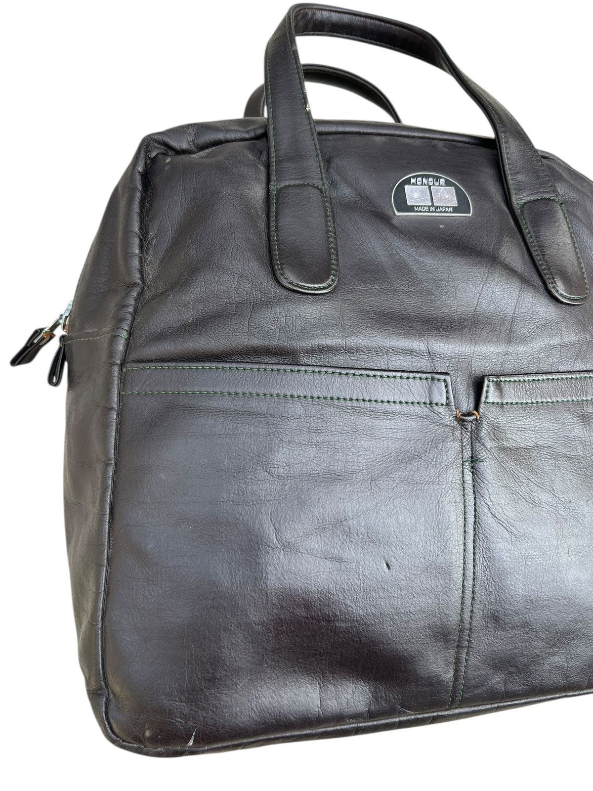 Leather RARE!! Vintage 40s HONOUR Japan Patina Black Leather Bag Size ONE SIZE - 6 Thumbnail