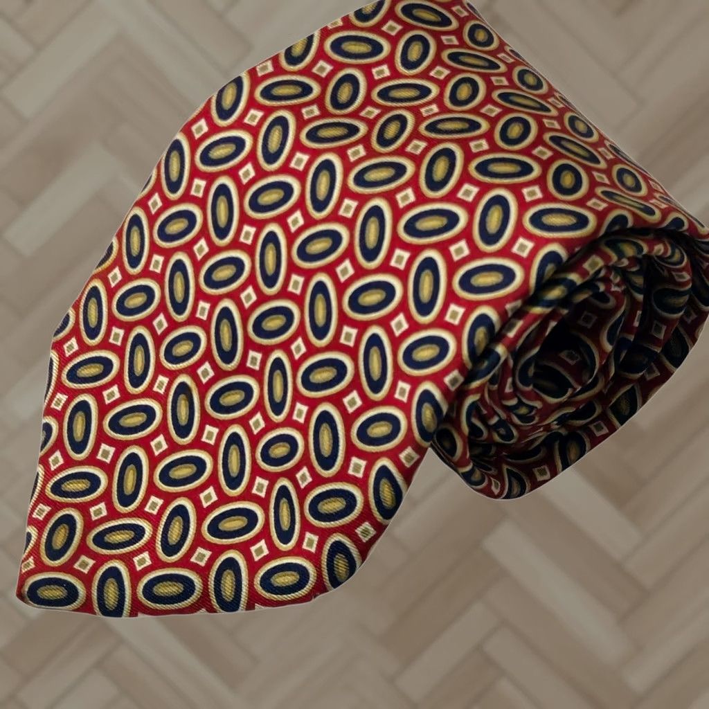 Brooks Brothers Brooks Brothers Necktie Mens Red Geometric Medallion Silk USA Made Tie Size ONE SIZE - 1 Thumbnail