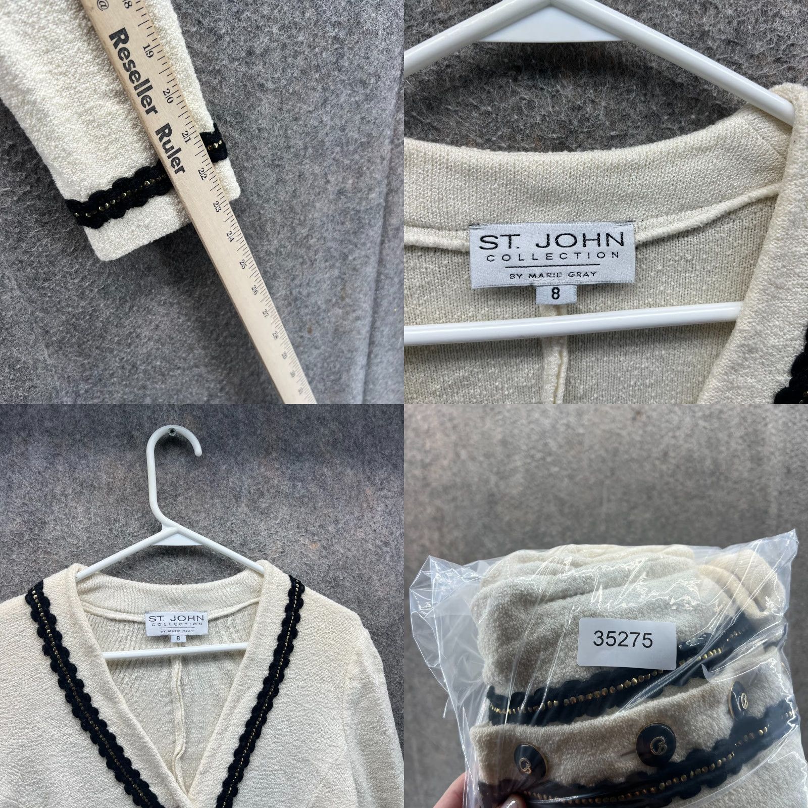 St. John St. John Collection Jacket Women 8 Beige Cardigan Black Trim Marie Gray Military Casual Business Vintage No N/A Size M / US 6-8 / IT 42-44 - 8 Thumbnail