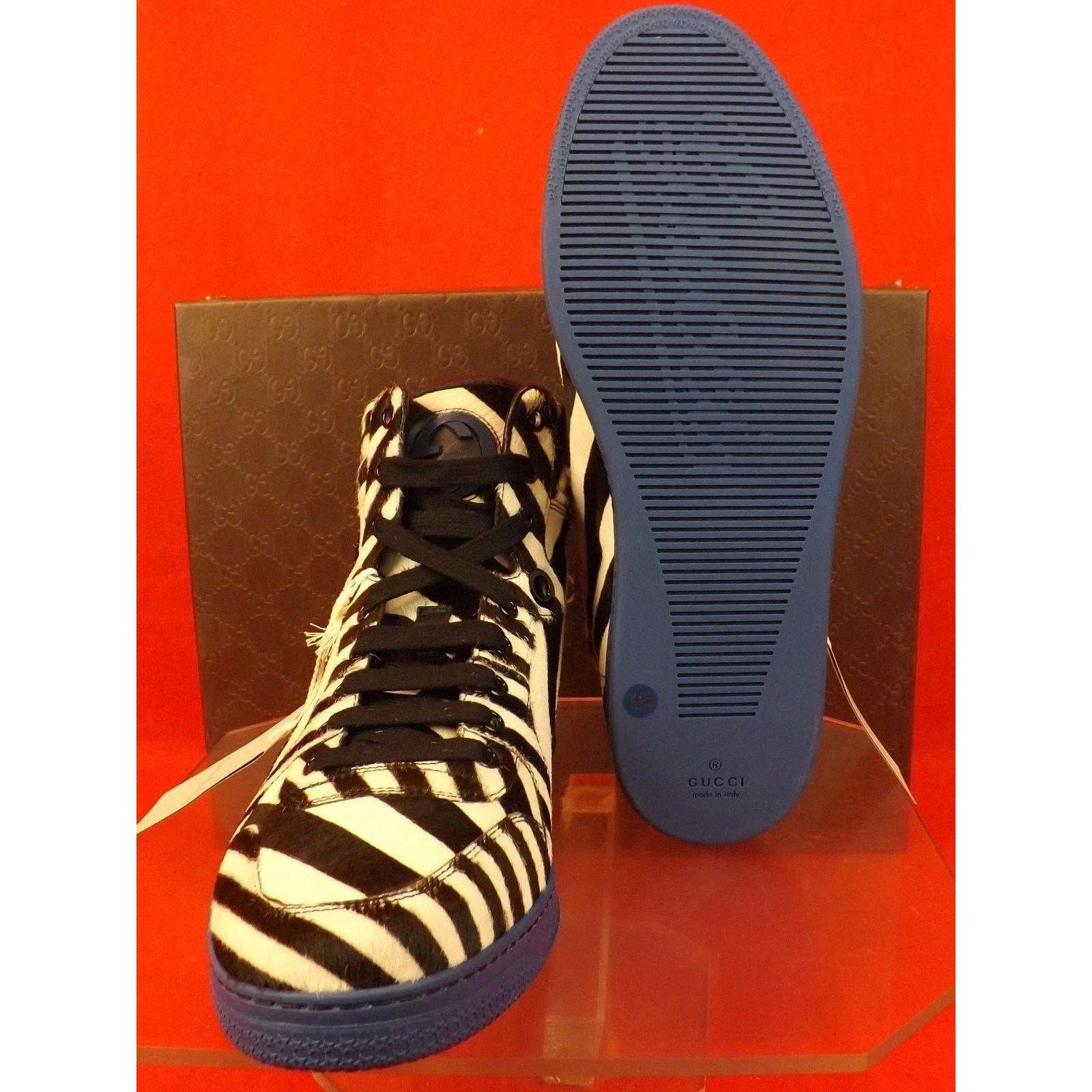Gucci GUCCI 35341 BLACK WHITE STRIPED PONYHAIR HI TOP SNEAKERS 7.5 Size US 8.5 / EU 41-42 - 10 Thumbnail