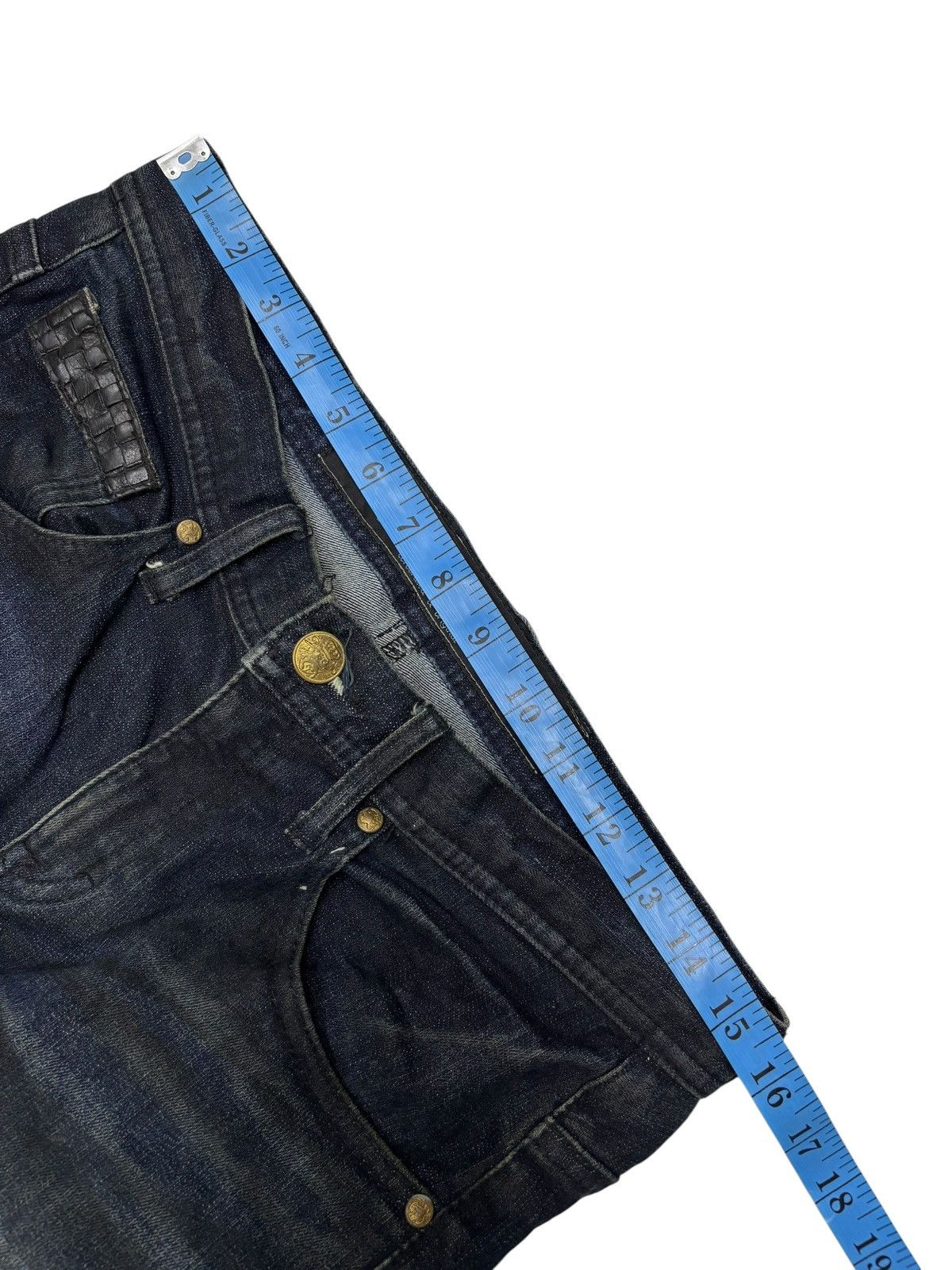 Tornado Mart JAPANESE JUKEBOX WHISKER DARK DISTRESSED DENIM JEANS Size US 31 - 10 Thumbnail