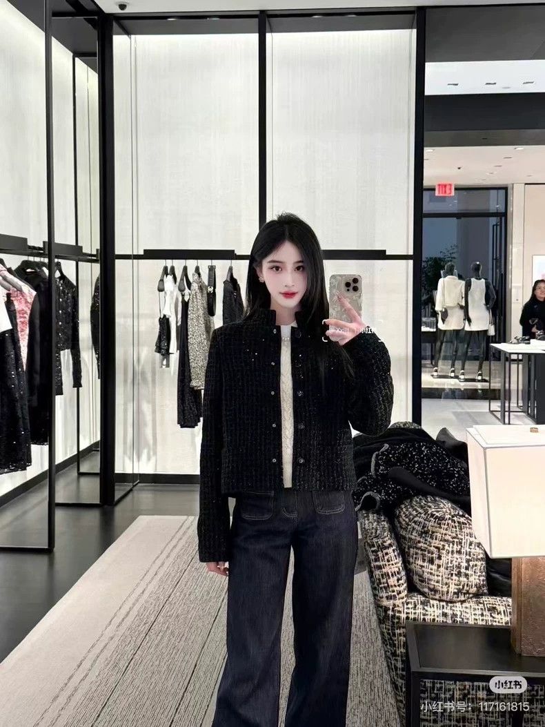Chanel Chanel 25C black dark checkered sequin single-breasted twe Size XXS / US 00 / IT 34 - 7 Thumbnail