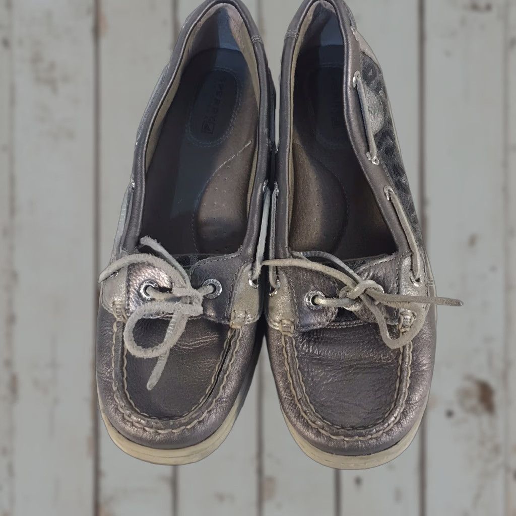 Sperry Sperry Top Sider Silver Leather Slip Ons Womens 7.5 Slip-On Animal Print Glitter Logo Cushioned Size M / US 6-8 / IT 42-44 - 1 Thumbnail