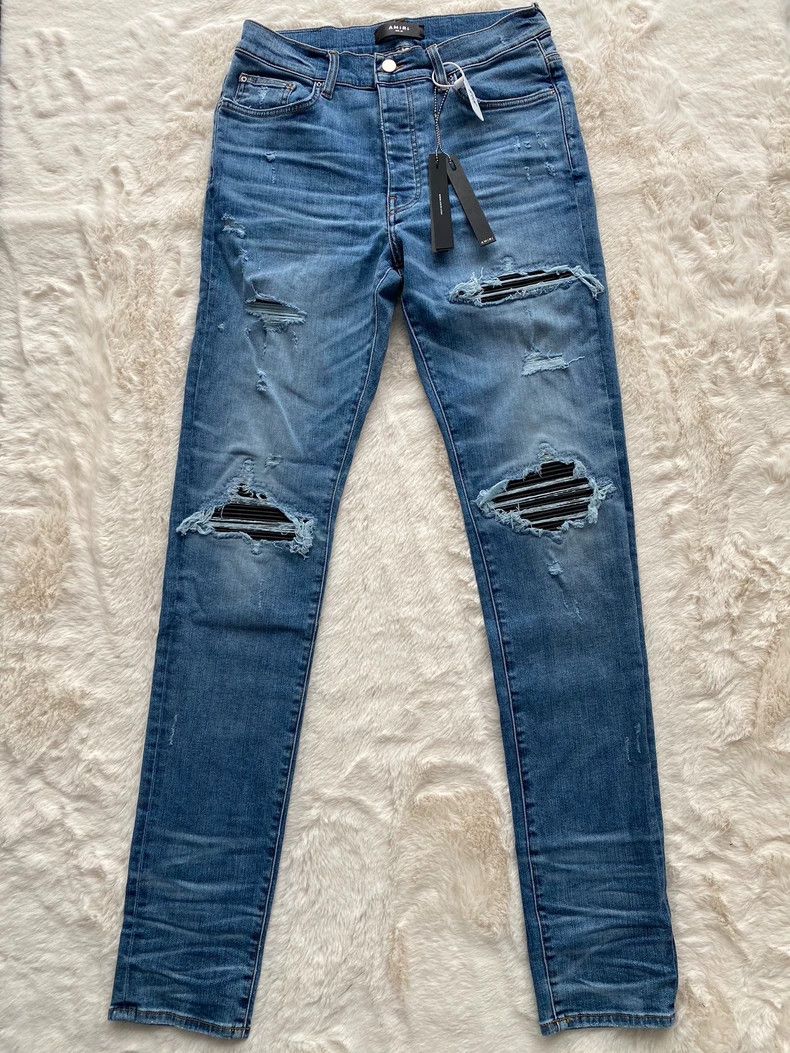 Amiri Amiri Washed blue patchwork leather MX1 jeans 2502-Nextarro Size US 34 / EU 50 - 1 Thumbnail