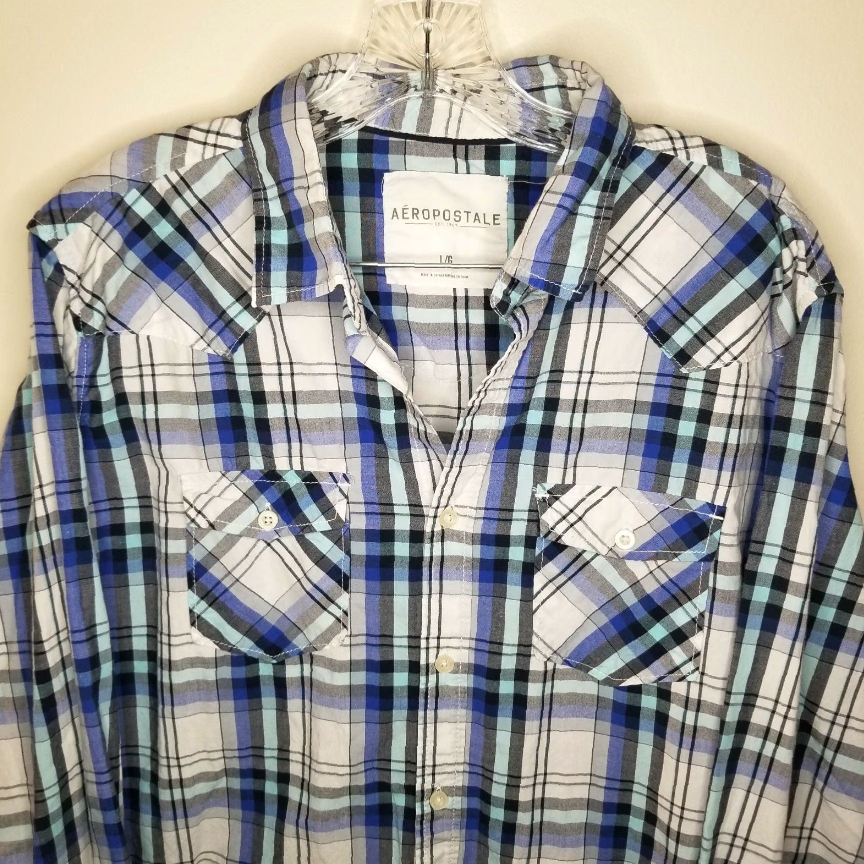 Vintage Aéropostale Shirt Men Long Sleeve Plaid Button-Up Size Large Blue Mens Size US L / EU 52-54 / 3 - 2 Thumbnail